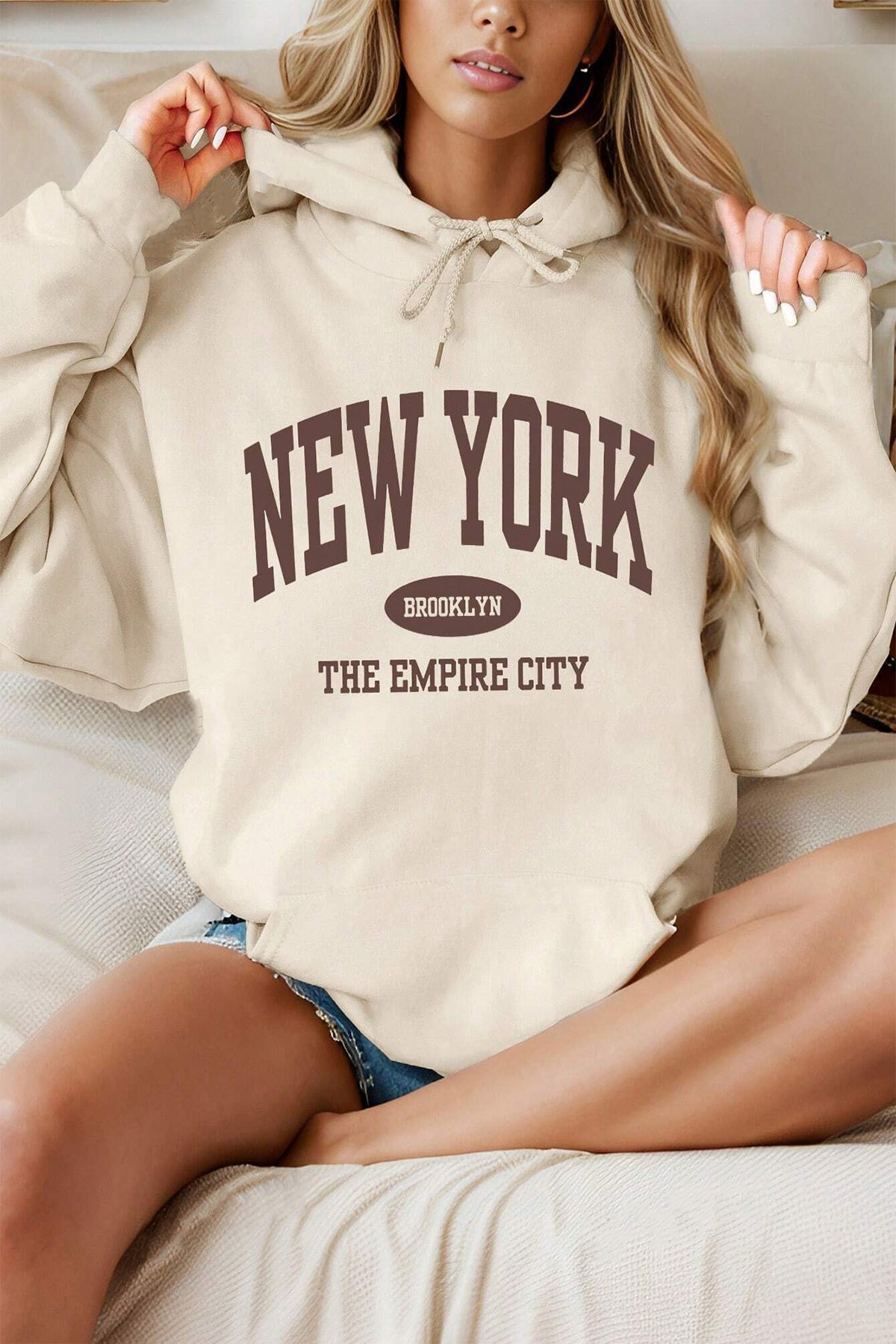 New York Baskılı Oversize Sweatshirt