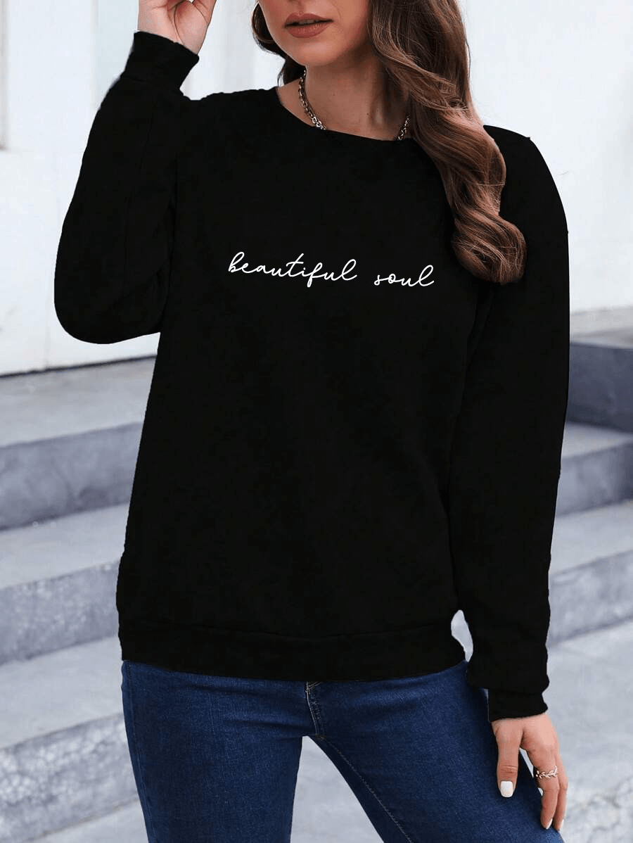 Unisex Beautıful Soul Tasarım Basklı Bİsiklet Yaka Sweatshirt