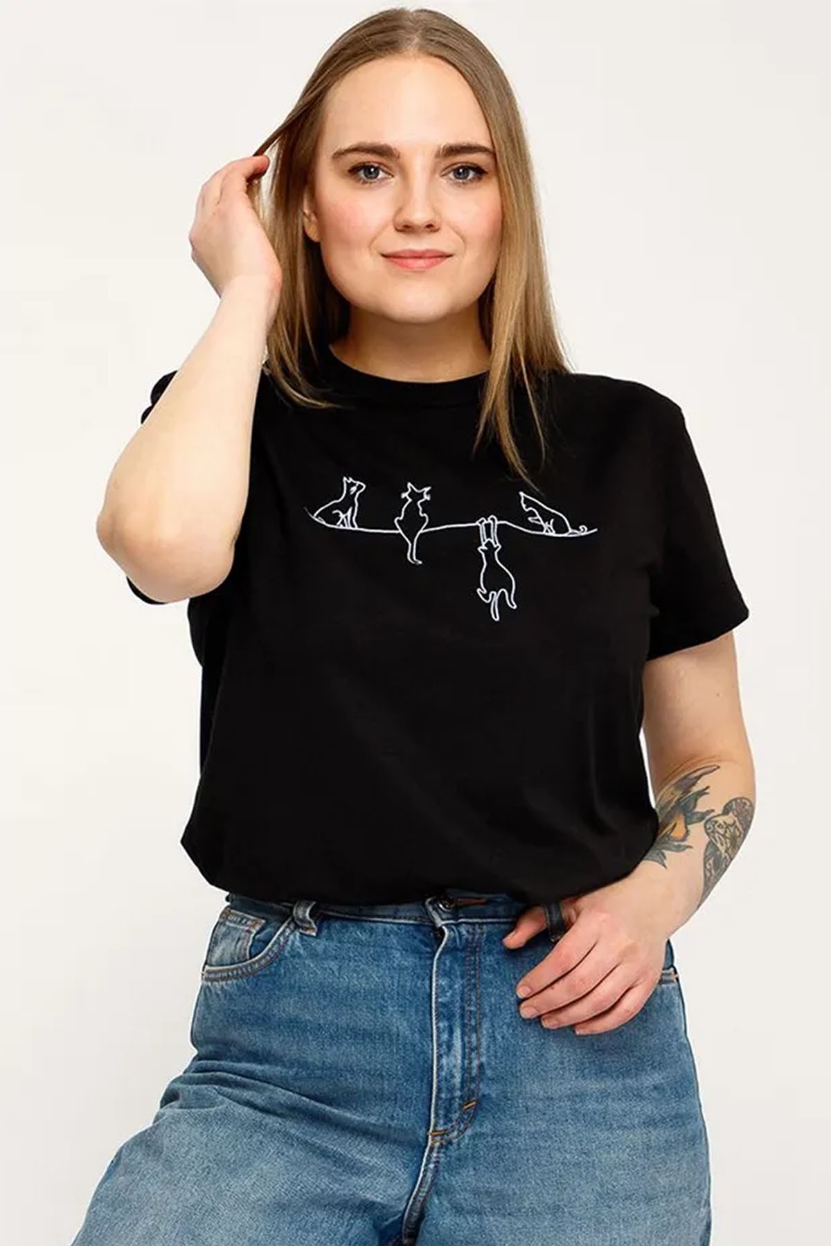 Unisex Kedi Baskılı Oversize Tshirt