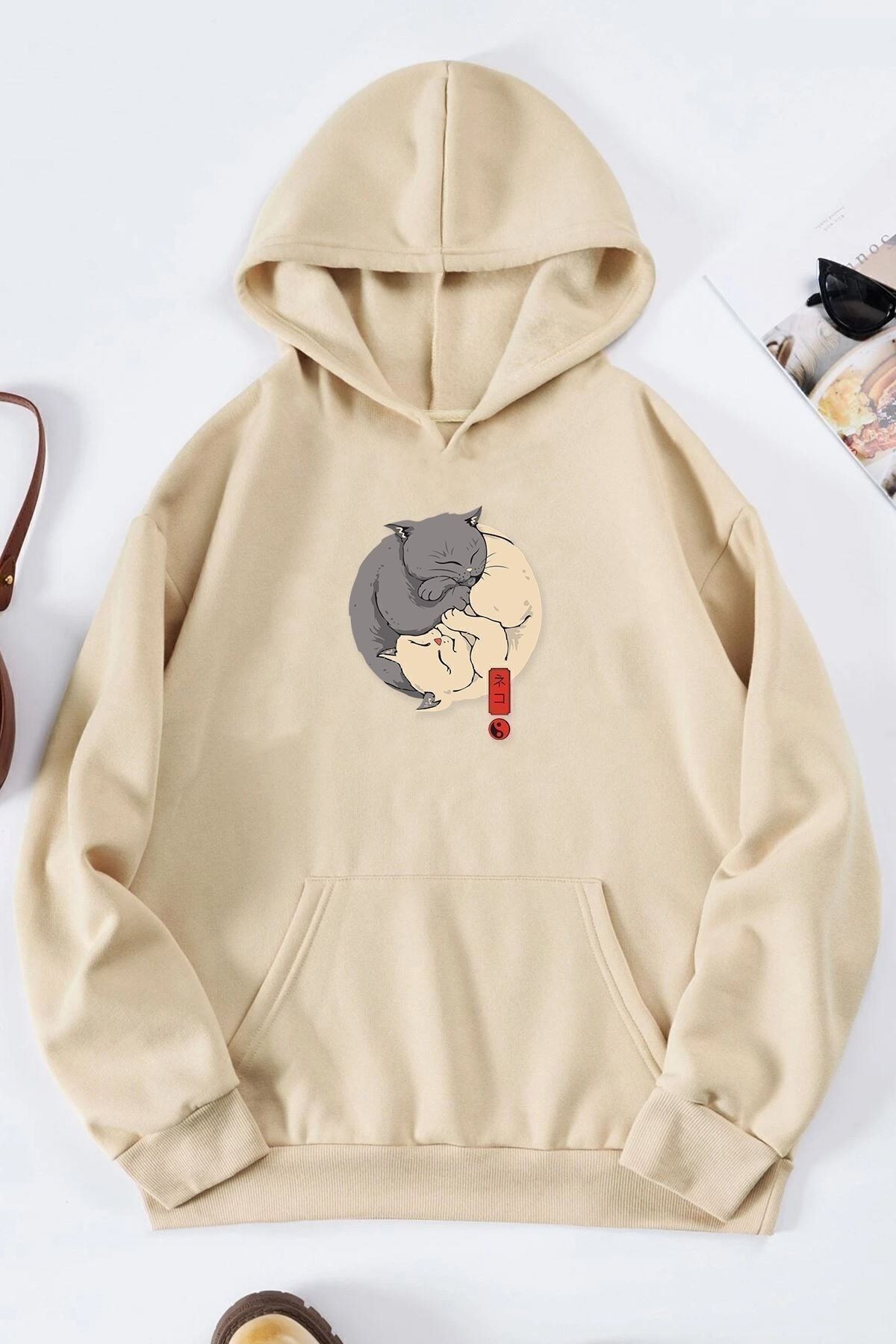 Yin Yang Cats Baskılı Sweatshirt