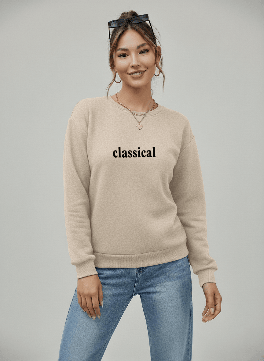 Unisex Classical Baskılı Oversize Bisiklet Yaka Sweatshirt