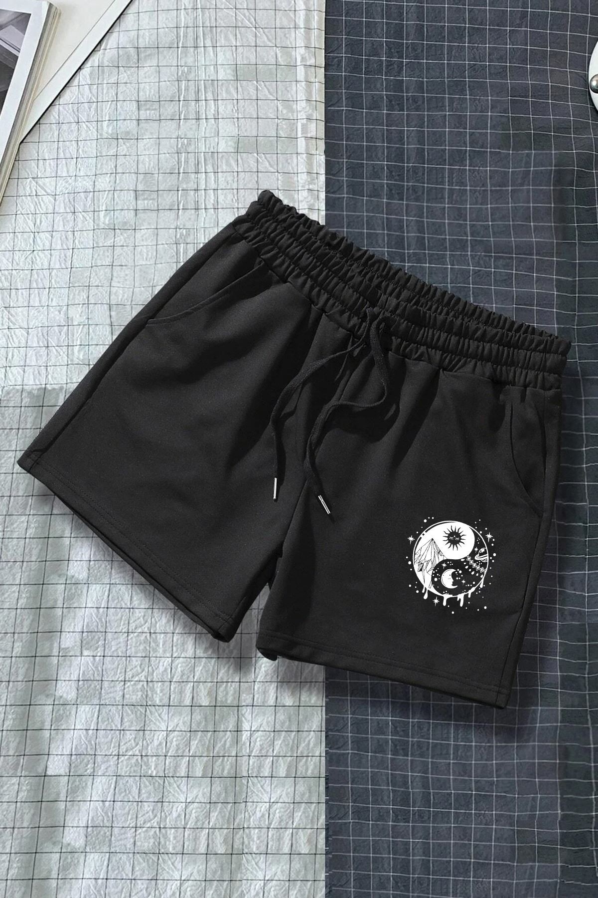 Tasarım Baskılı Pamuk Unisex Penye Short