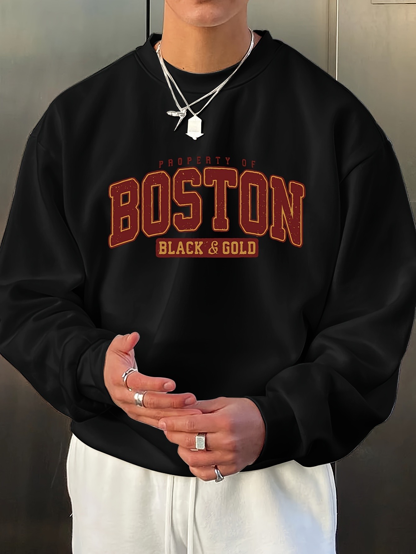Unisex Boston Baskılı Oversize Sweatshirt