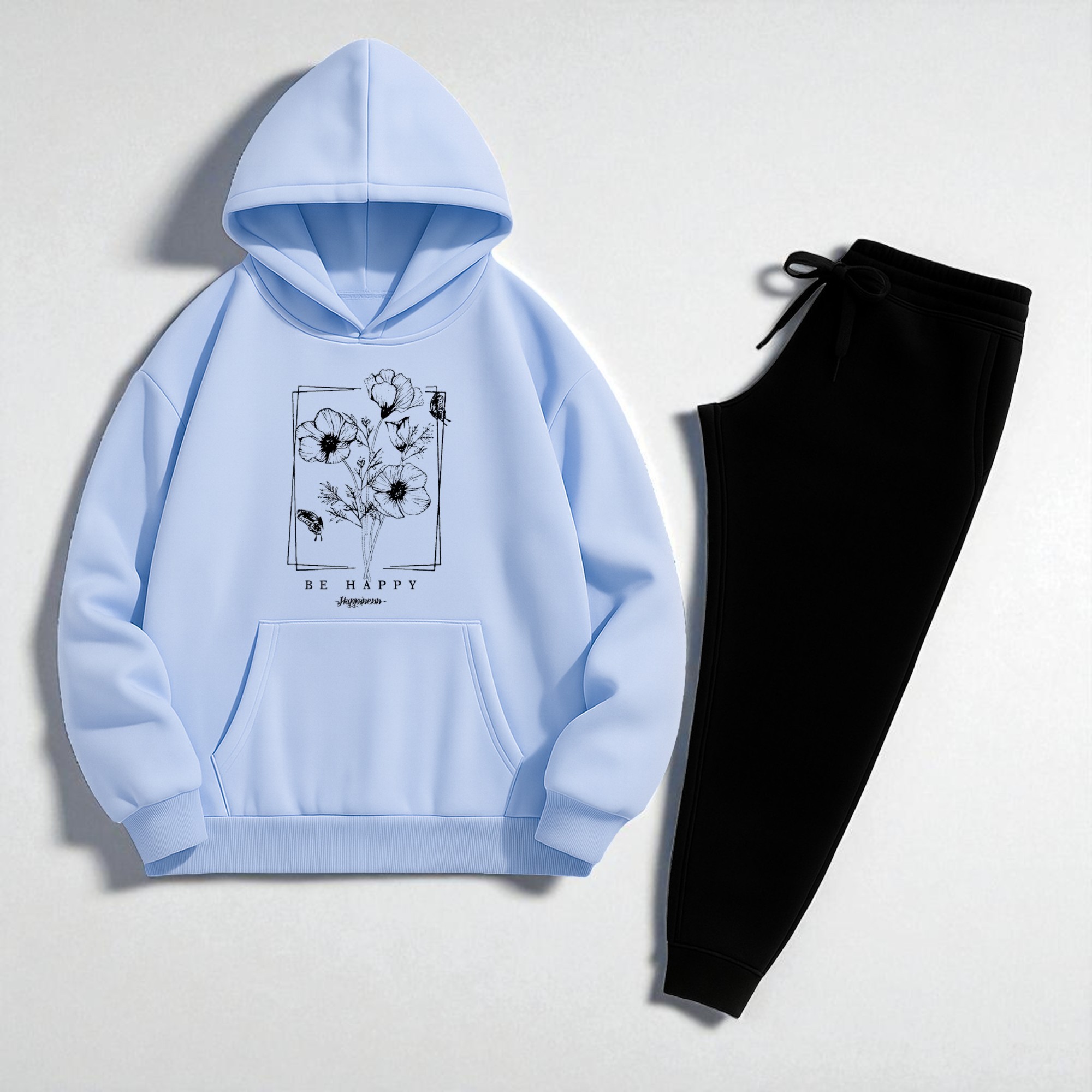Unisex Be Happy Baskılı Oversize Sweatshirt