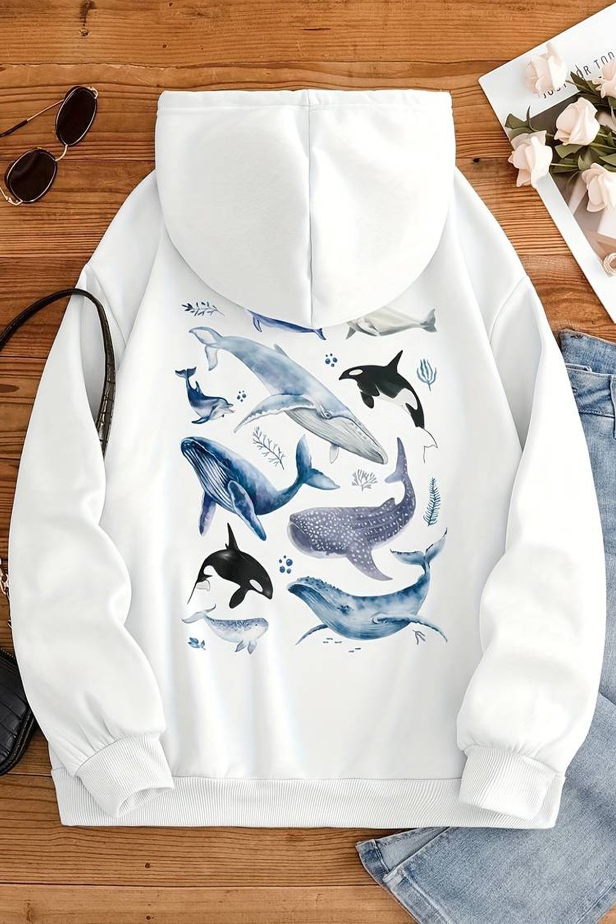 Whales Baskılı Oversize Sweatshirt