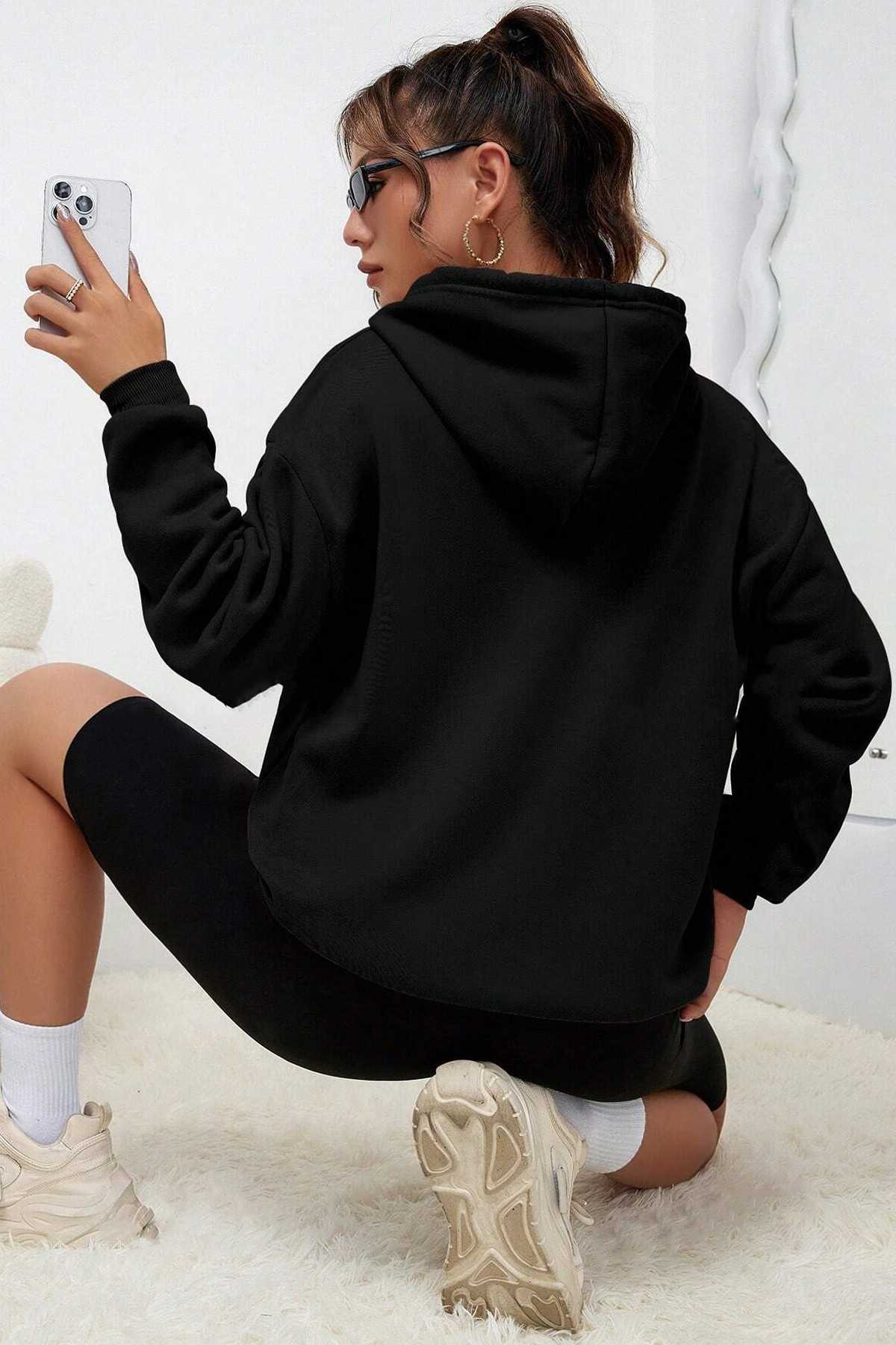 Miami Baskılı Pamuklu Oversize Sweatshirt