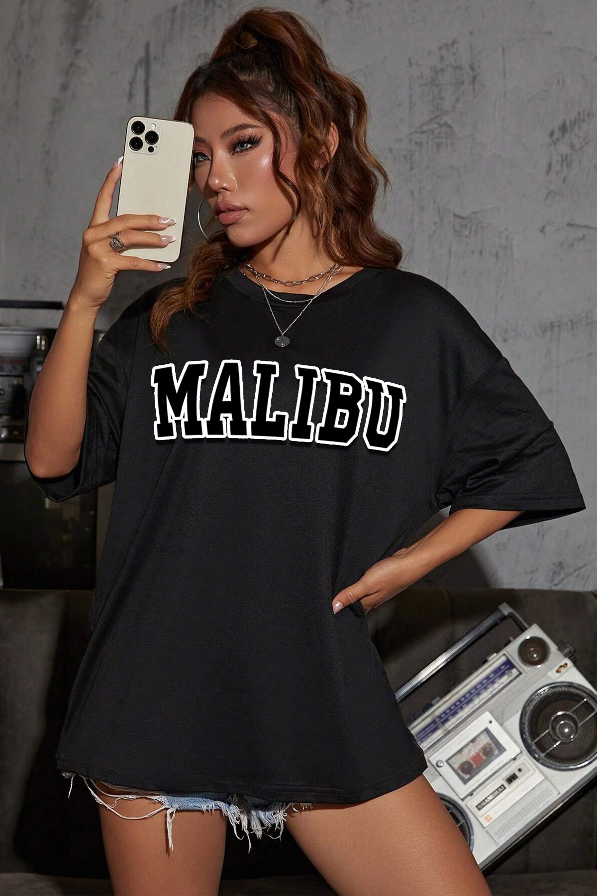 Unisex Malibu Baskılı Tasarım Tshirt