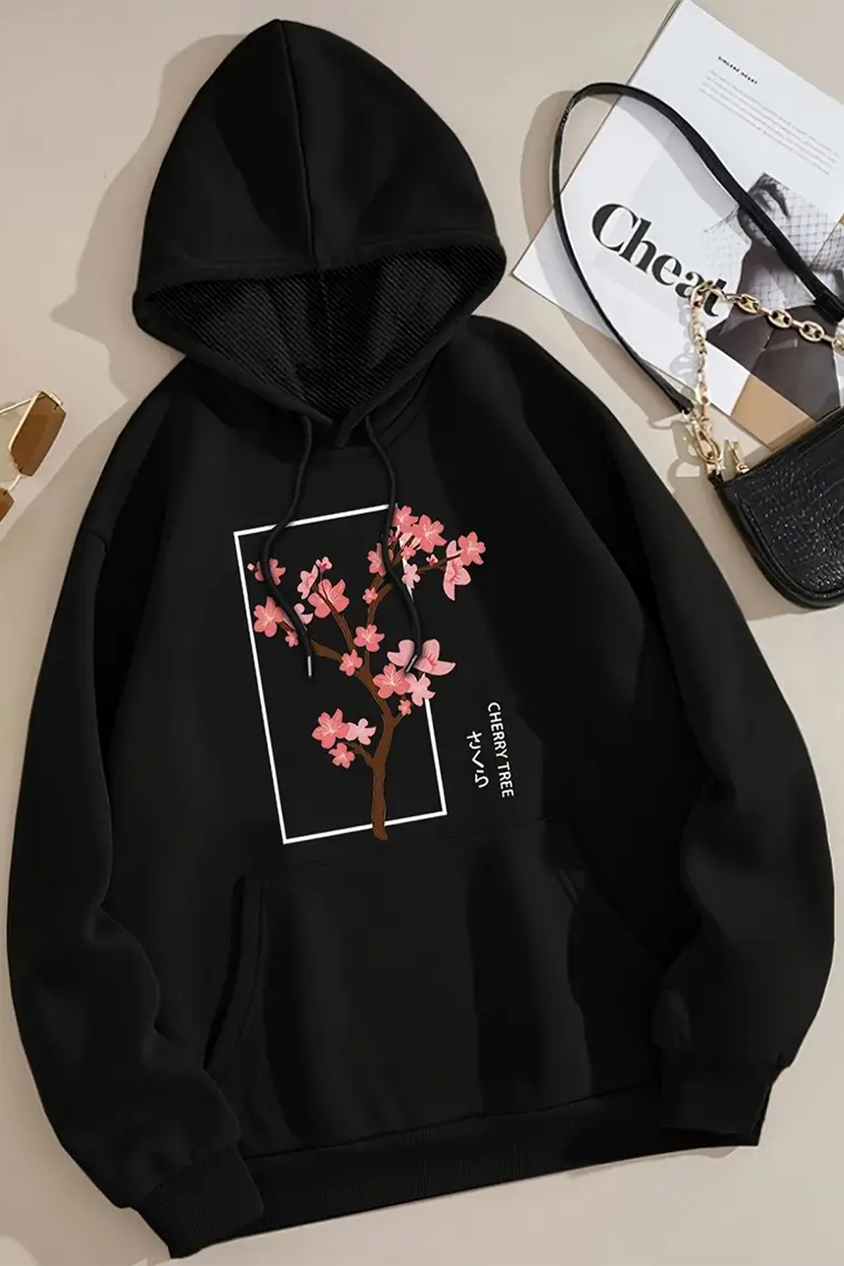 Cherry Tree Baskılı Oversize Sweatshirt