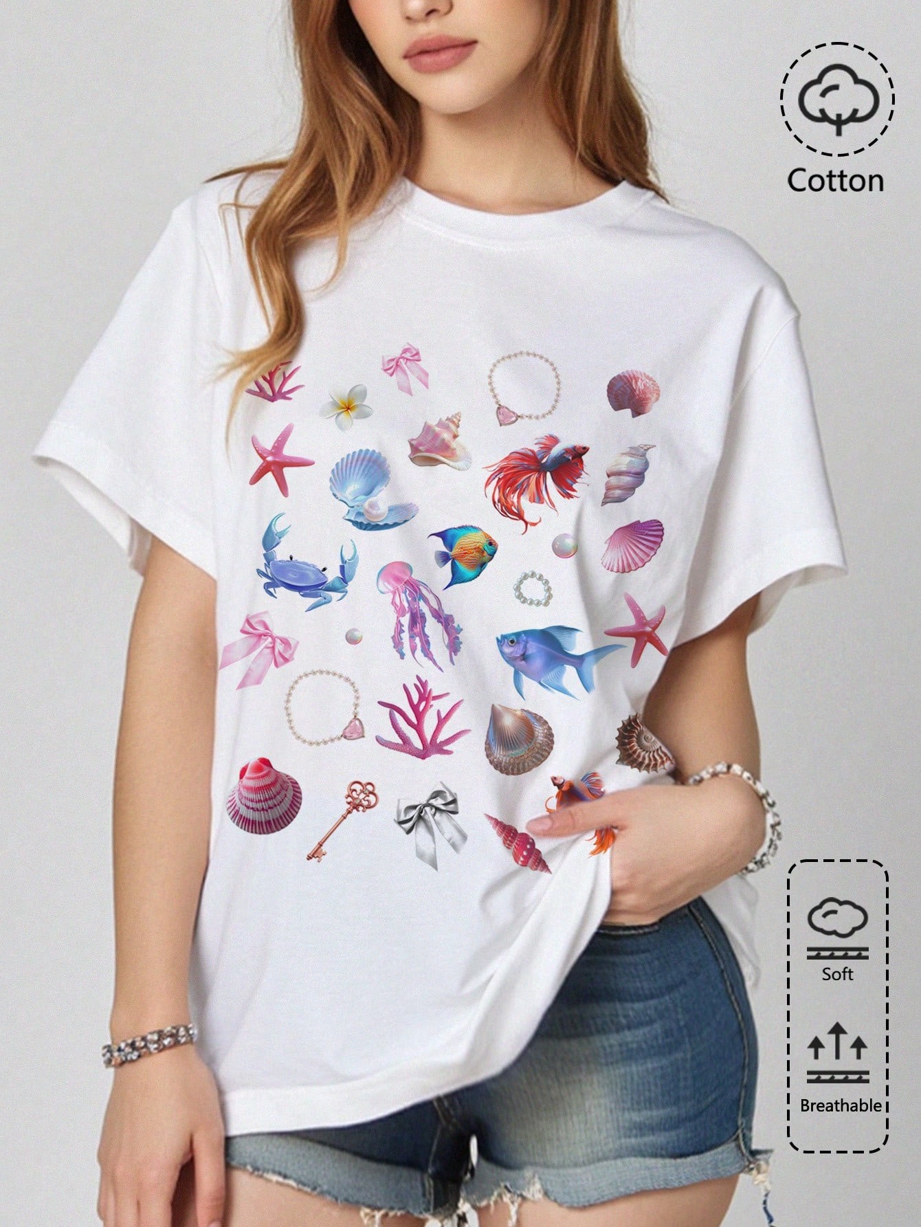 Deniz Kabukları Baskılı Tasarım Tshirt