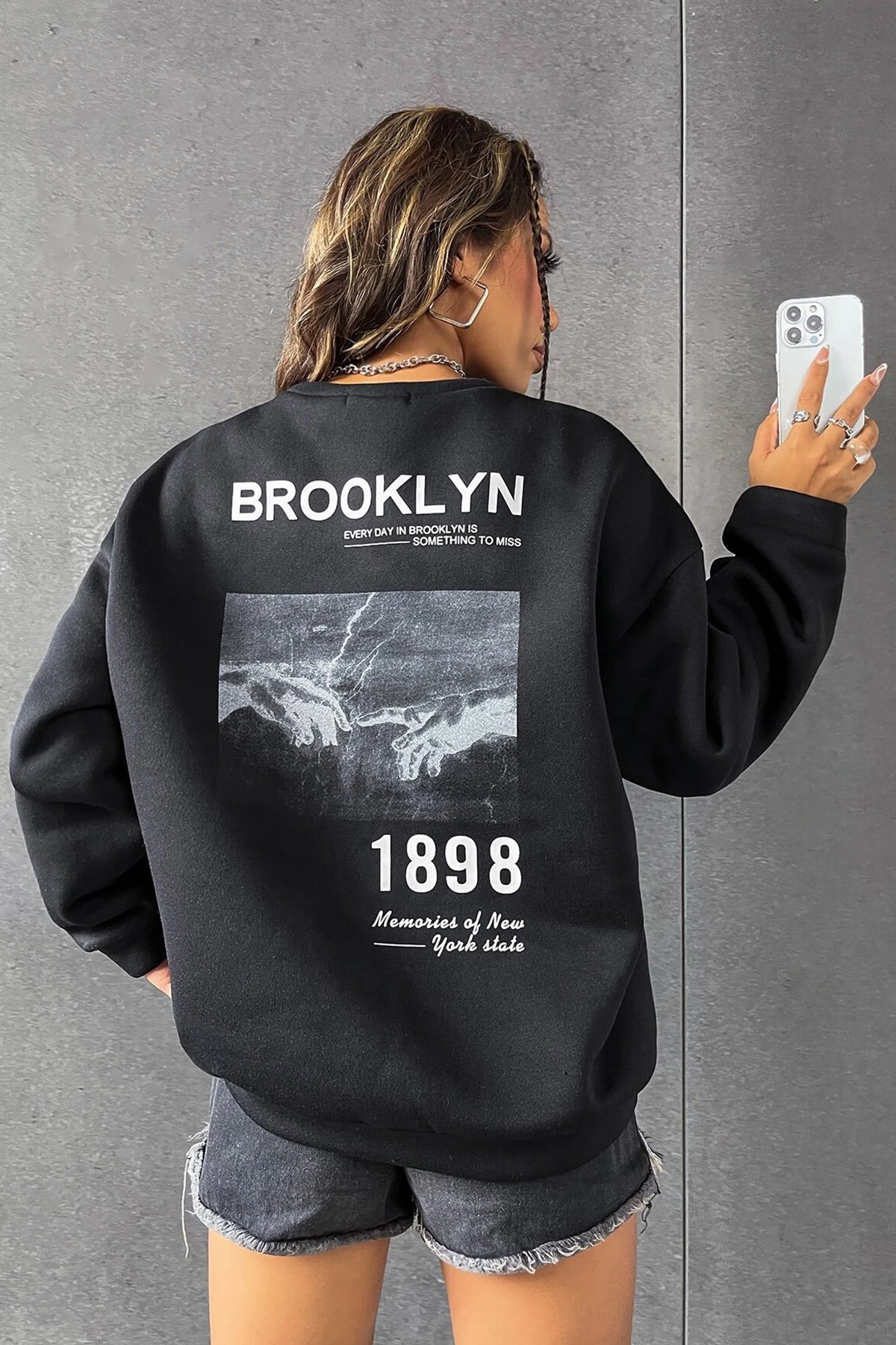 Unisex 1898 Baskılı Bisiklet Yaka Sweatshirt