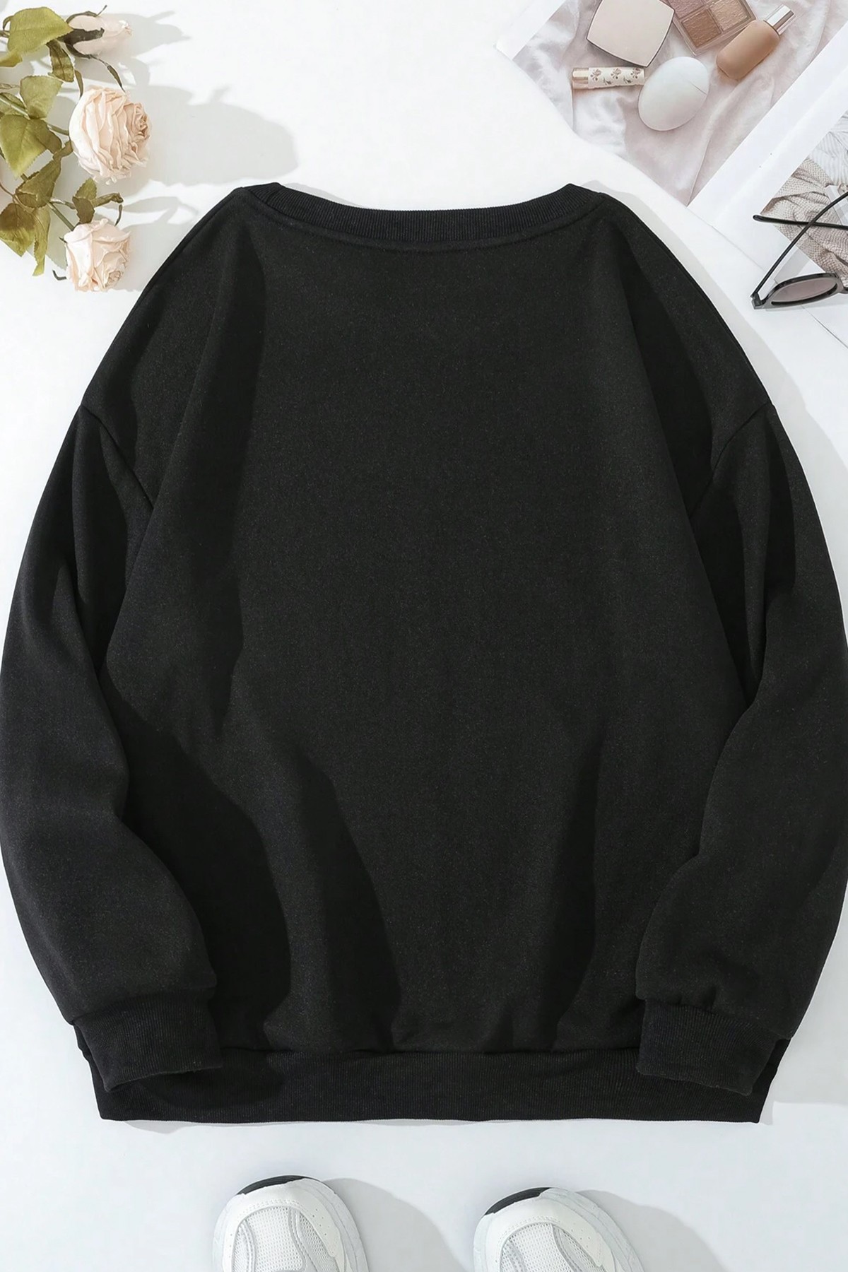 Unisex Kalp Baskılı Bisiklet Yaka Sweatshirt