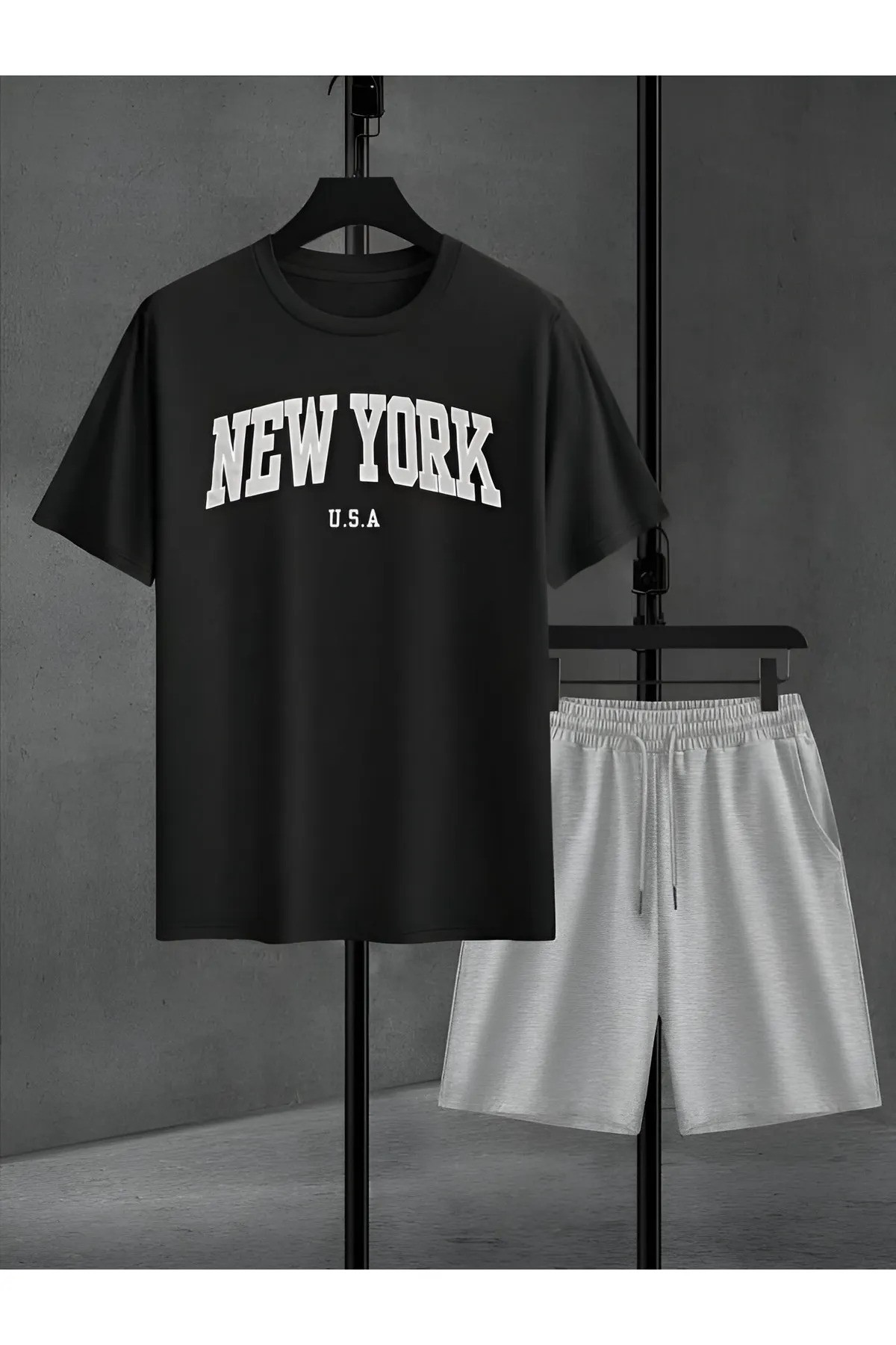 Unisex New York U.S.A Tasarım Basklı Tshirt Şort Takımı