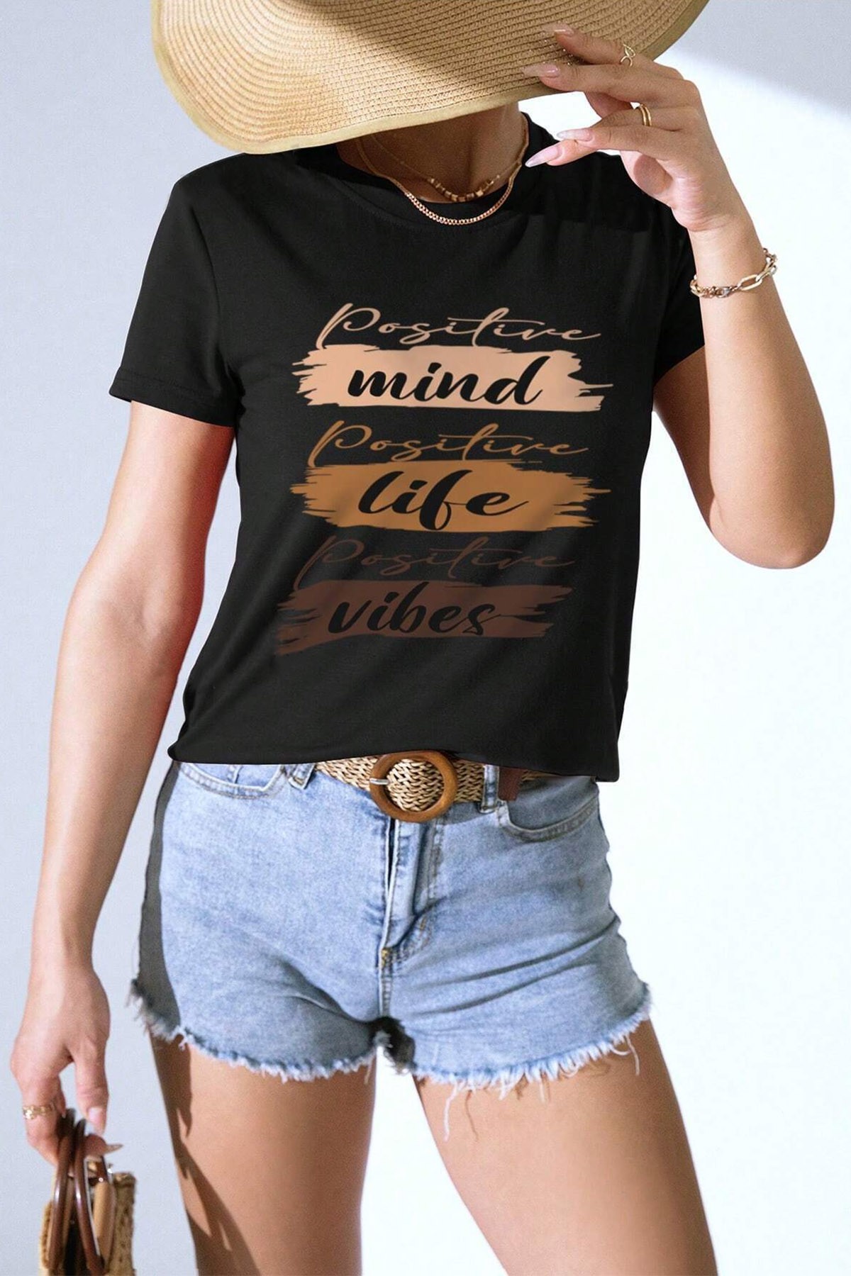 Unisex Mind Life Vibes Baskılı Oversize Tshirt