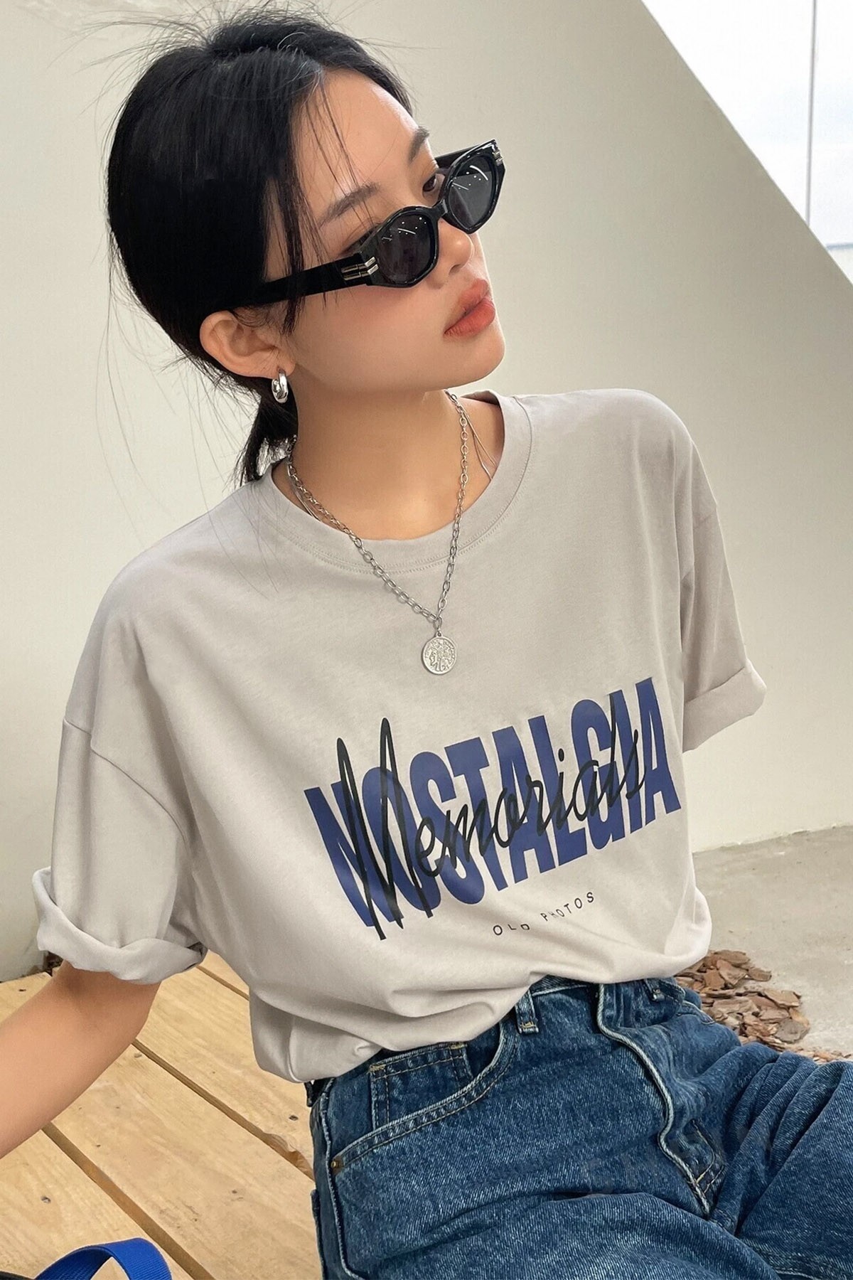 Unisex Nostalgia Baskılı Oversize Tshirt