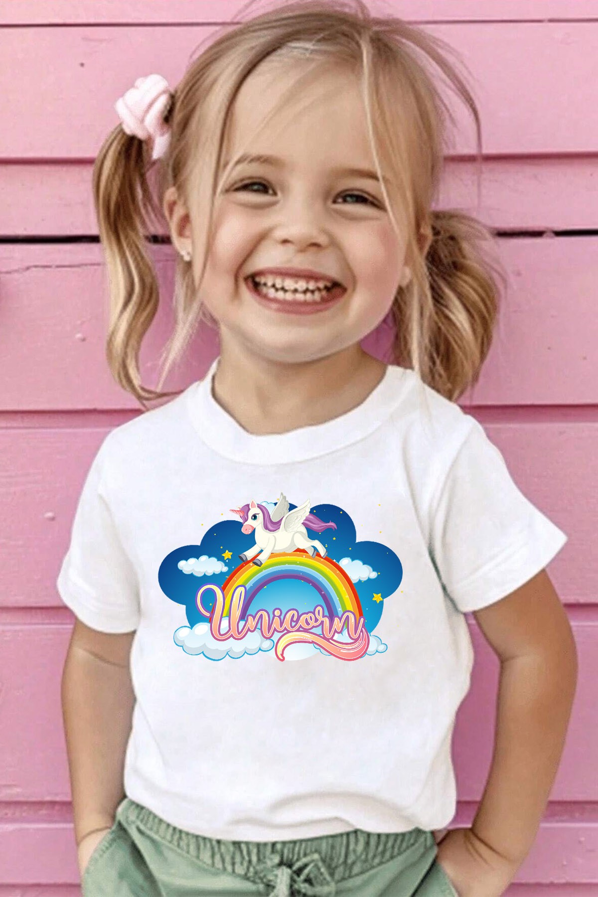 Çocuk Unicorn Baskılı Pamuklu Tshirt