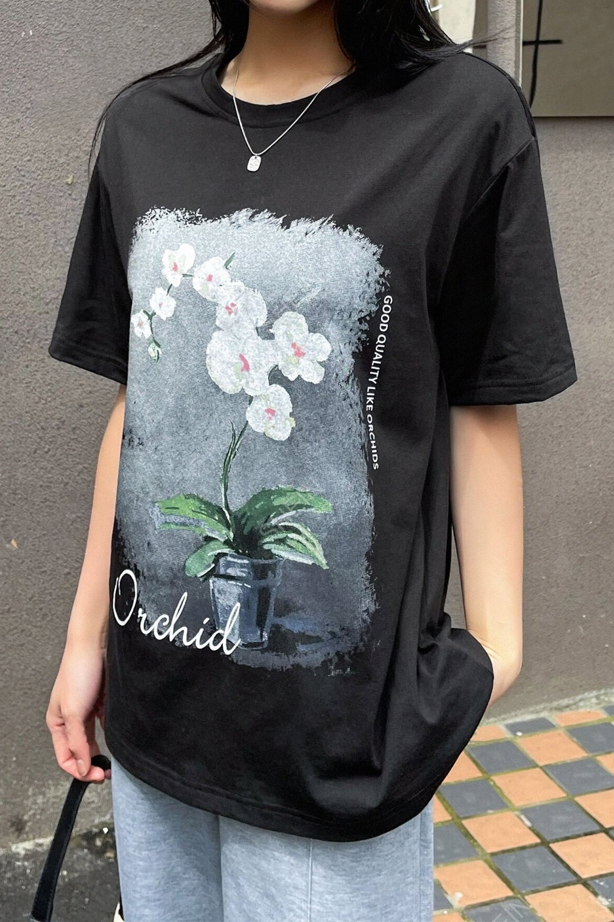 Unisex Orchid Baskılı Oversize Tshirt