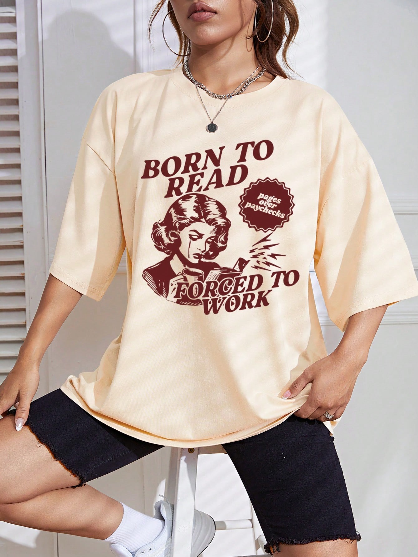Unisex Okumak İçin Doğdum, Çalışmaya Zorlandım Tasarım Basklı Tshirt