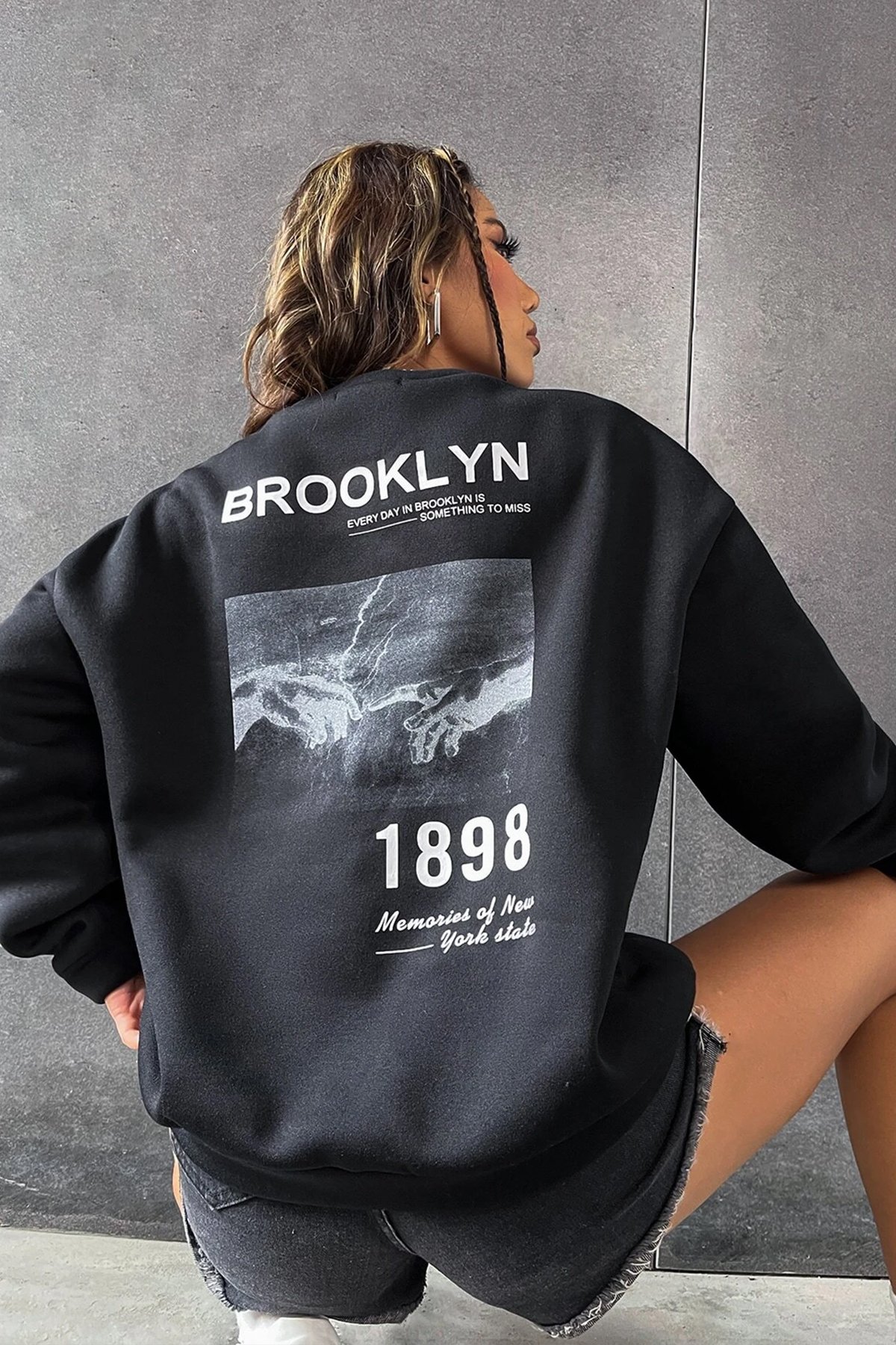 Unisex 1898 Baskılı Bisiklet Yaka Sweatshirt