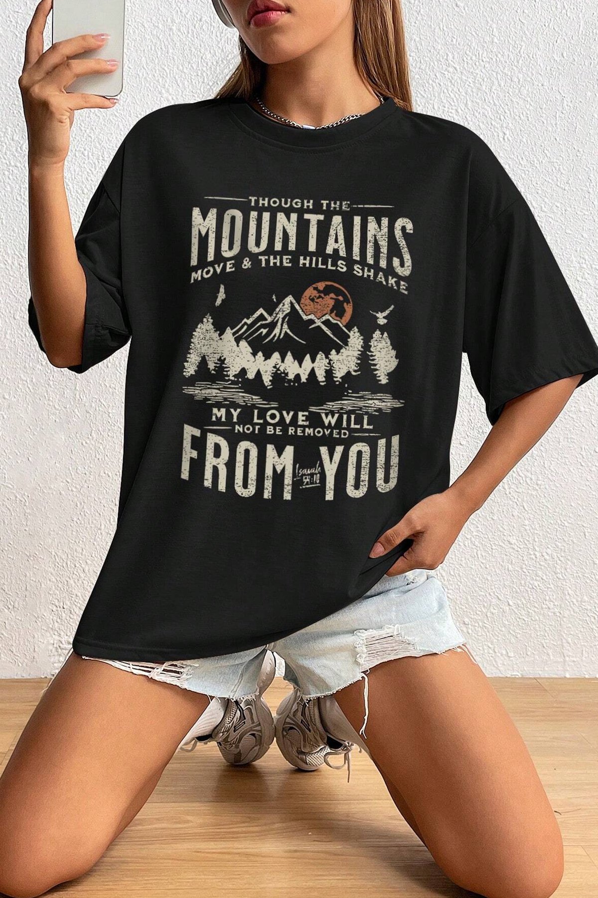 Unisex Mountains Baskılı Tasarım Tshirt