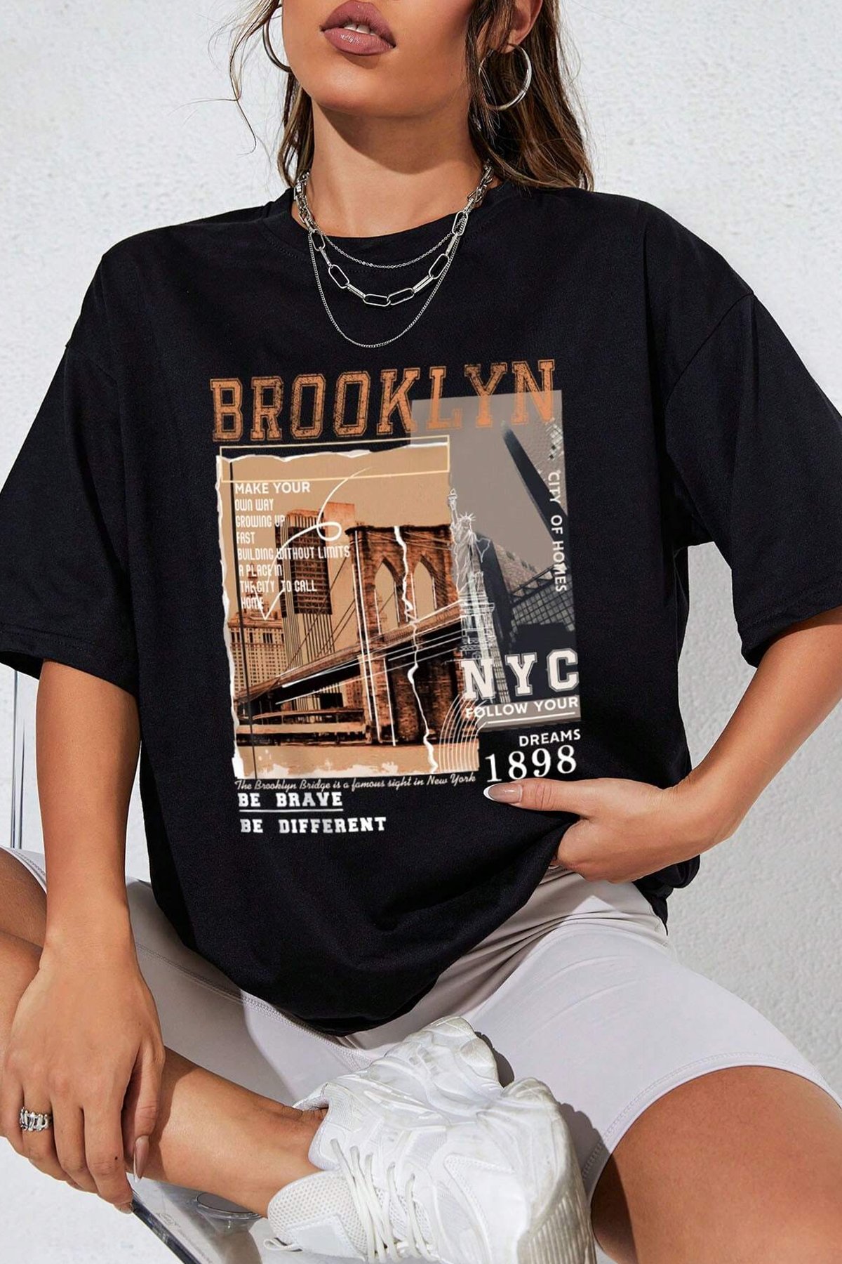 Unisex Brooklyn Baskılı Tasarım Tshirt