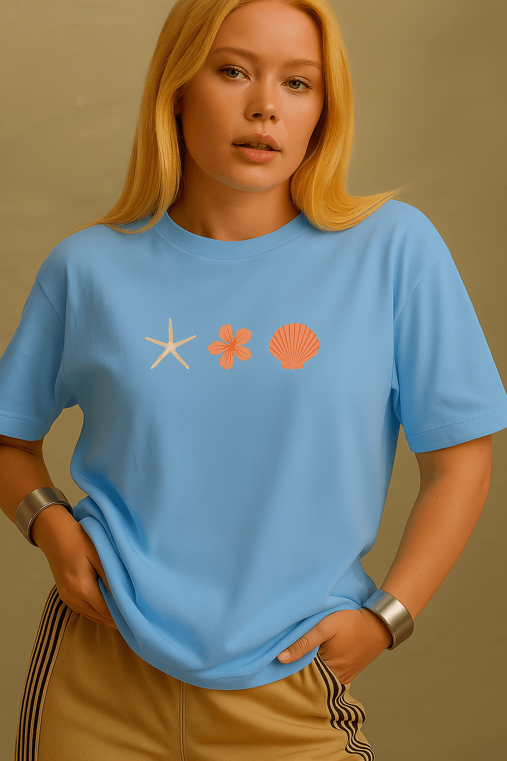 Unisex İstiridye Kabuk Tasarım Basklı Tshirt