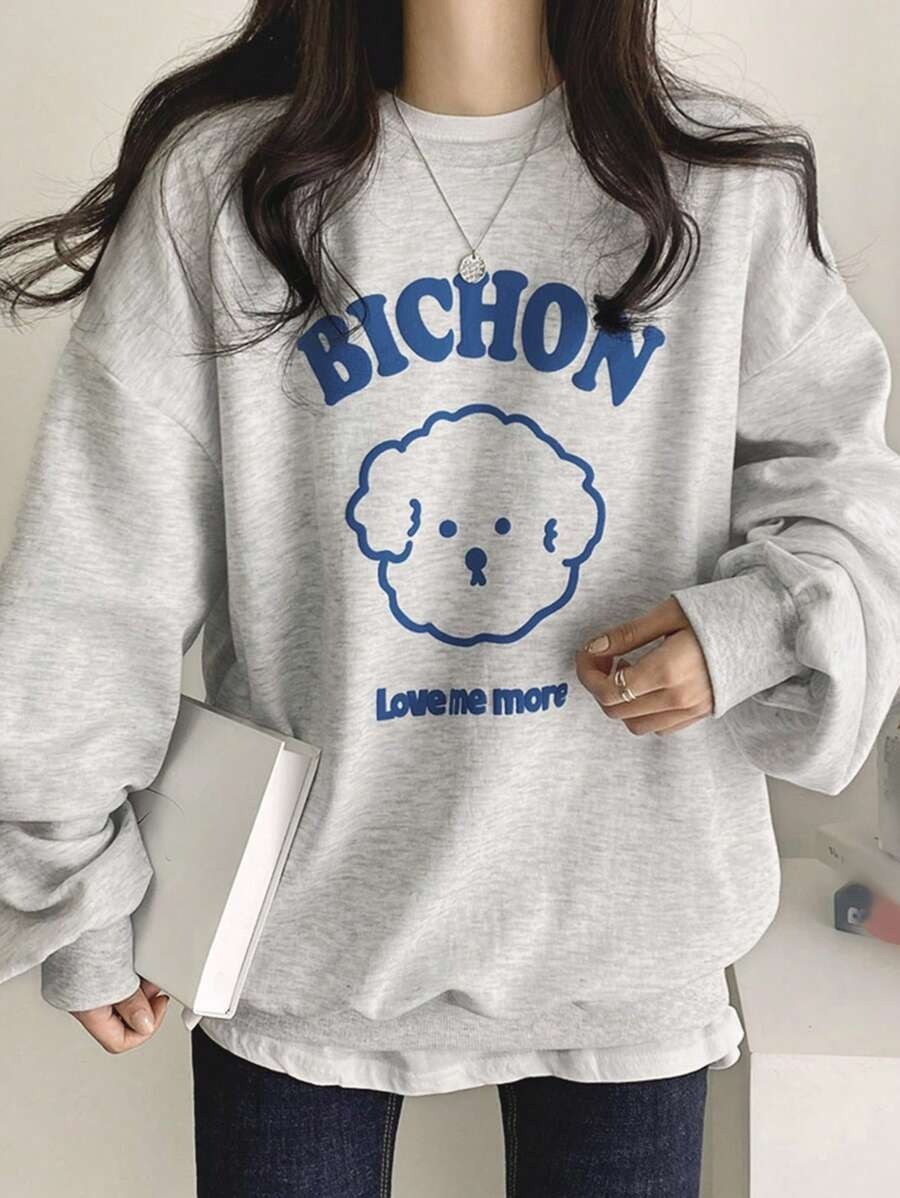 Unisex Love Me More Baskılı Oversize Sweatshirt