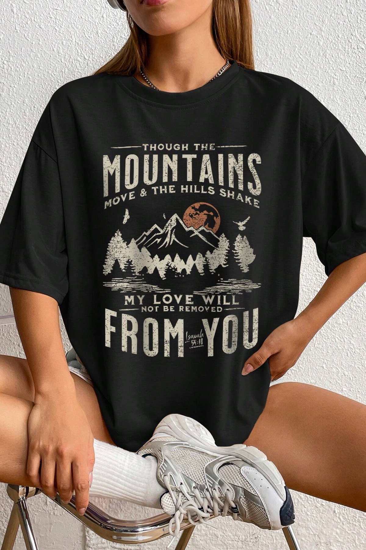 Unisex Mountains Baskılı Tasarım Tshirt