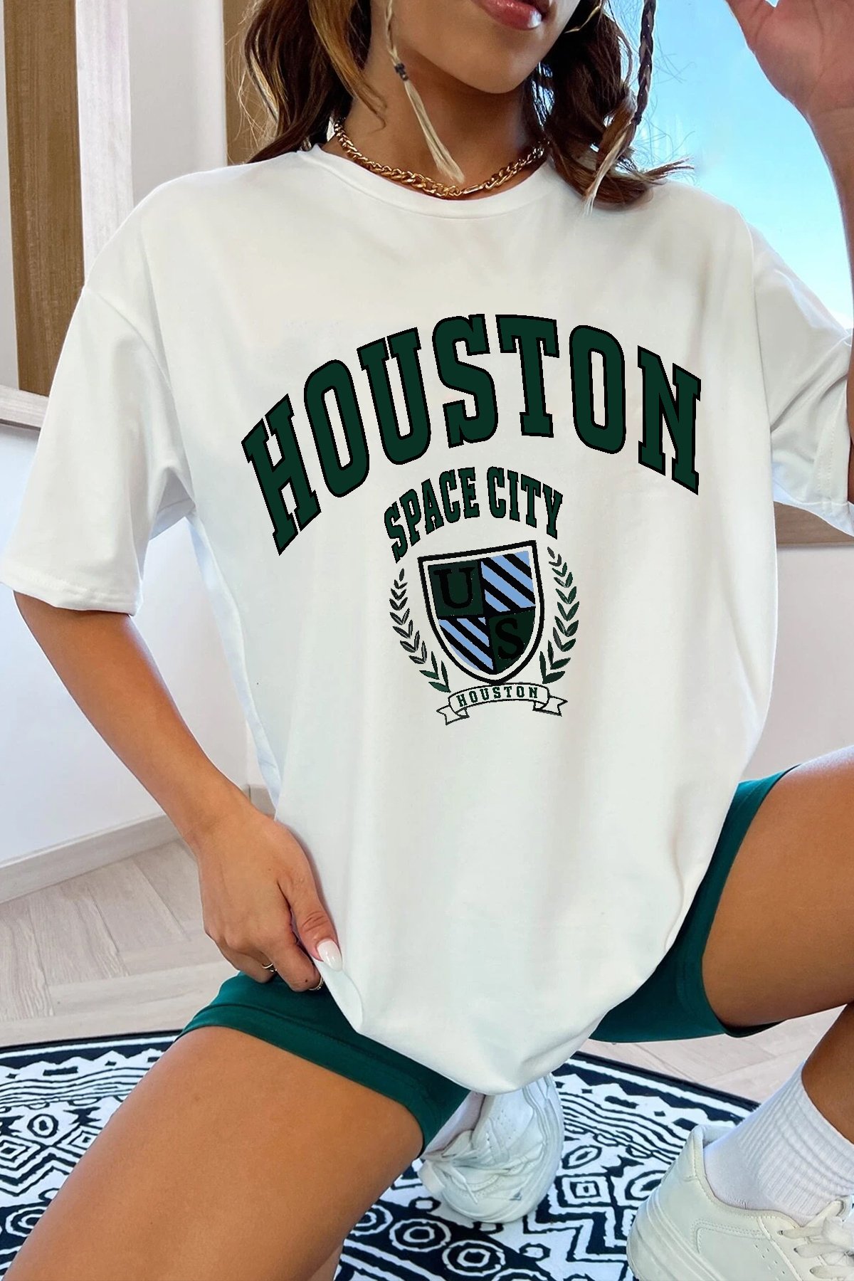 Unisex Houston Space City Baskılı Tasarım Tshirt