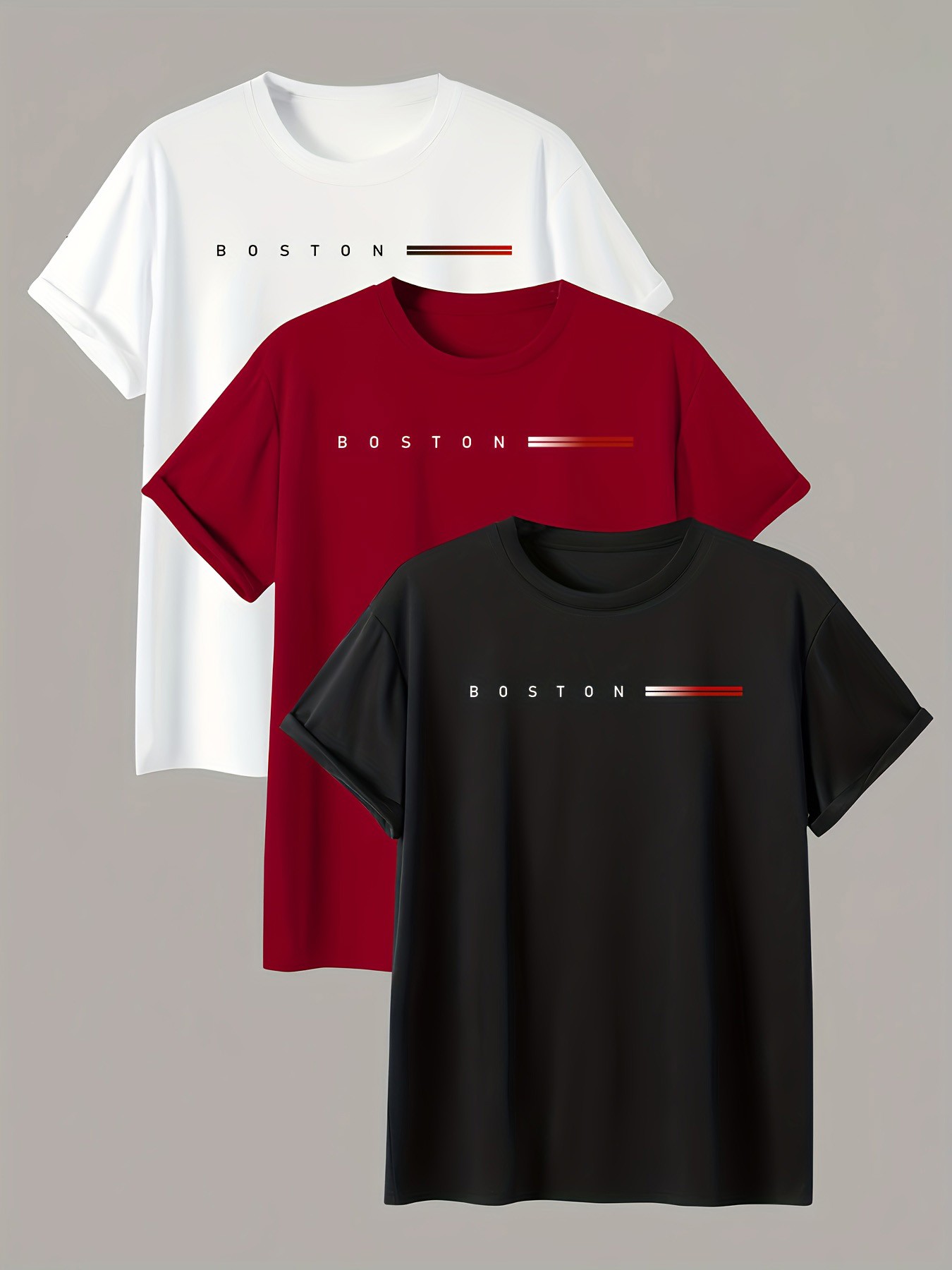 Unisex Boston Baskılı Tasarım 3'lü Tişört