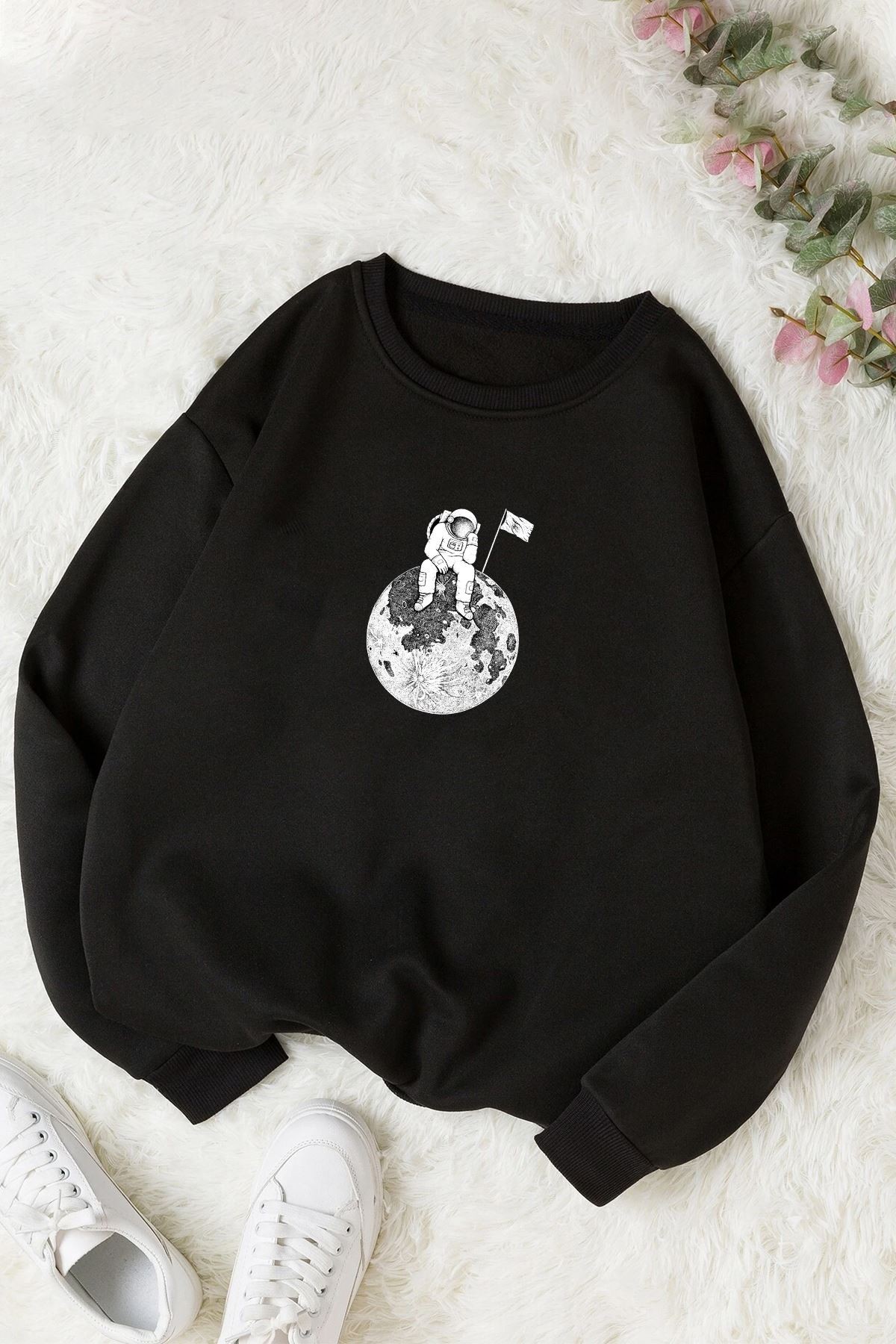 Unisex Astronot Bisiklet Yaka Sweatshirt