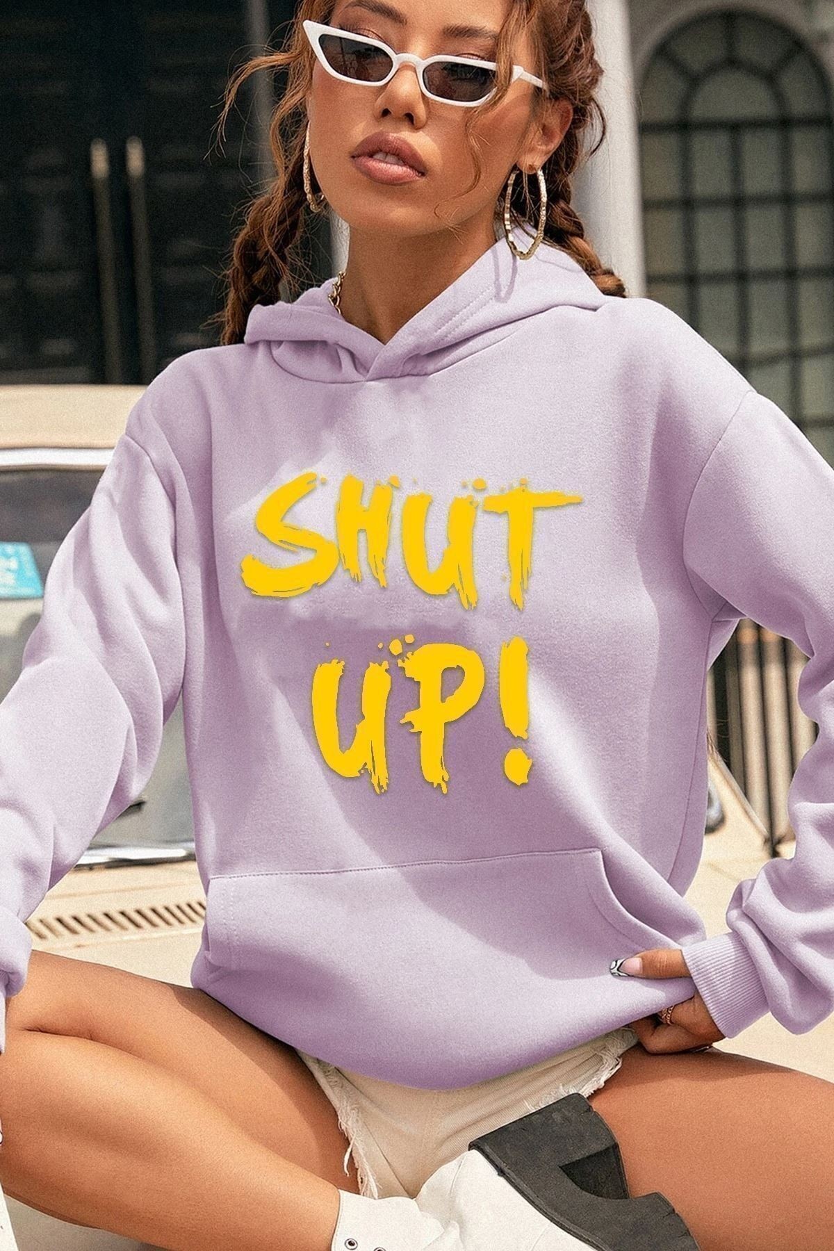 Shut Up Baskılı Sweatshirt