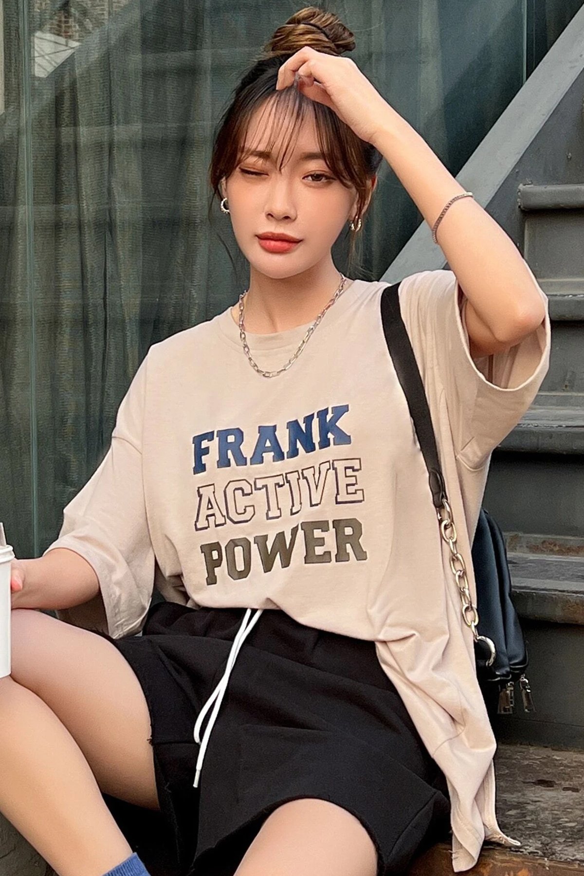 Unisex Frank Active Power Baskılı Oversize Tshirt