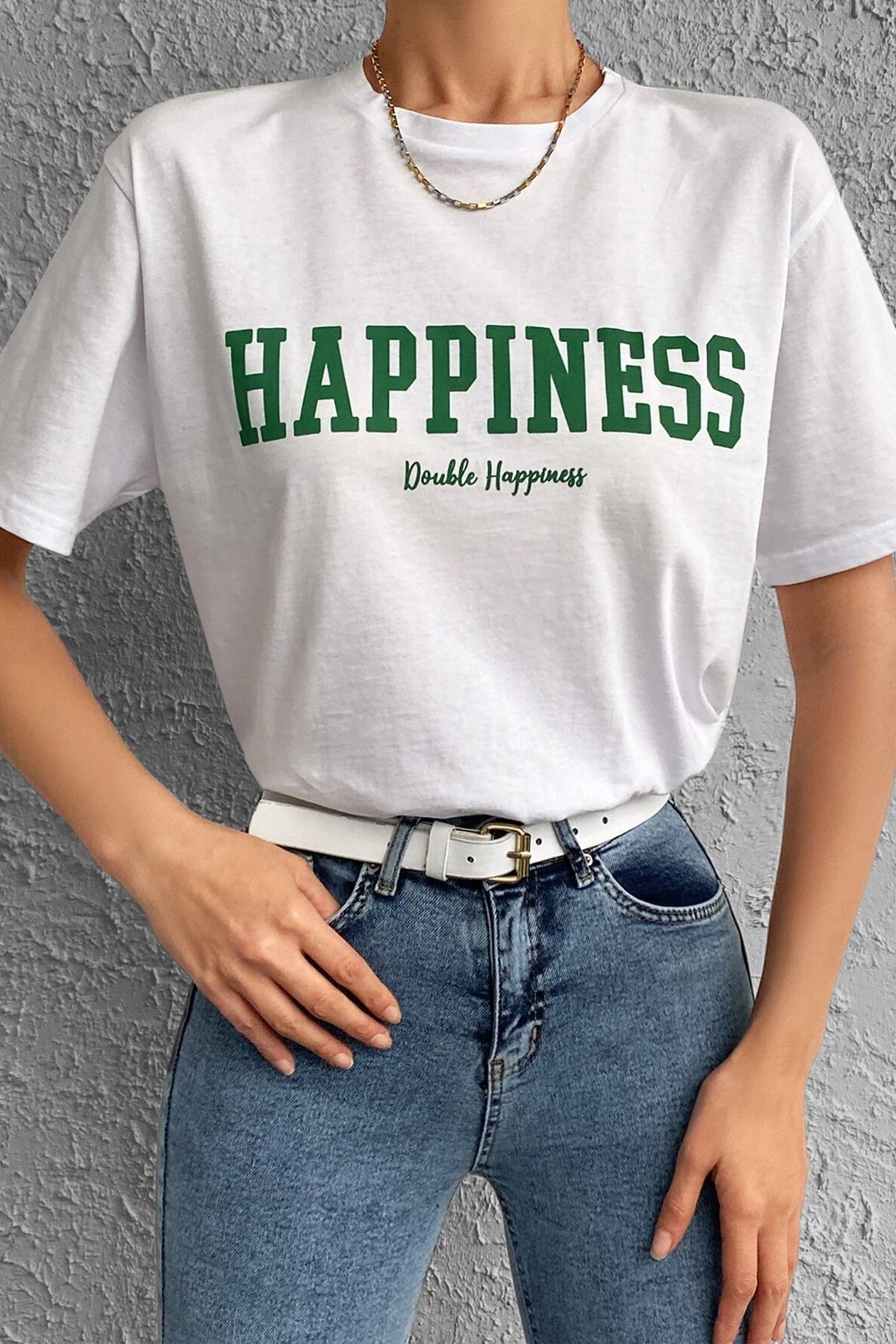 Unisex Happiness Baskılı Tasarım Tshirt