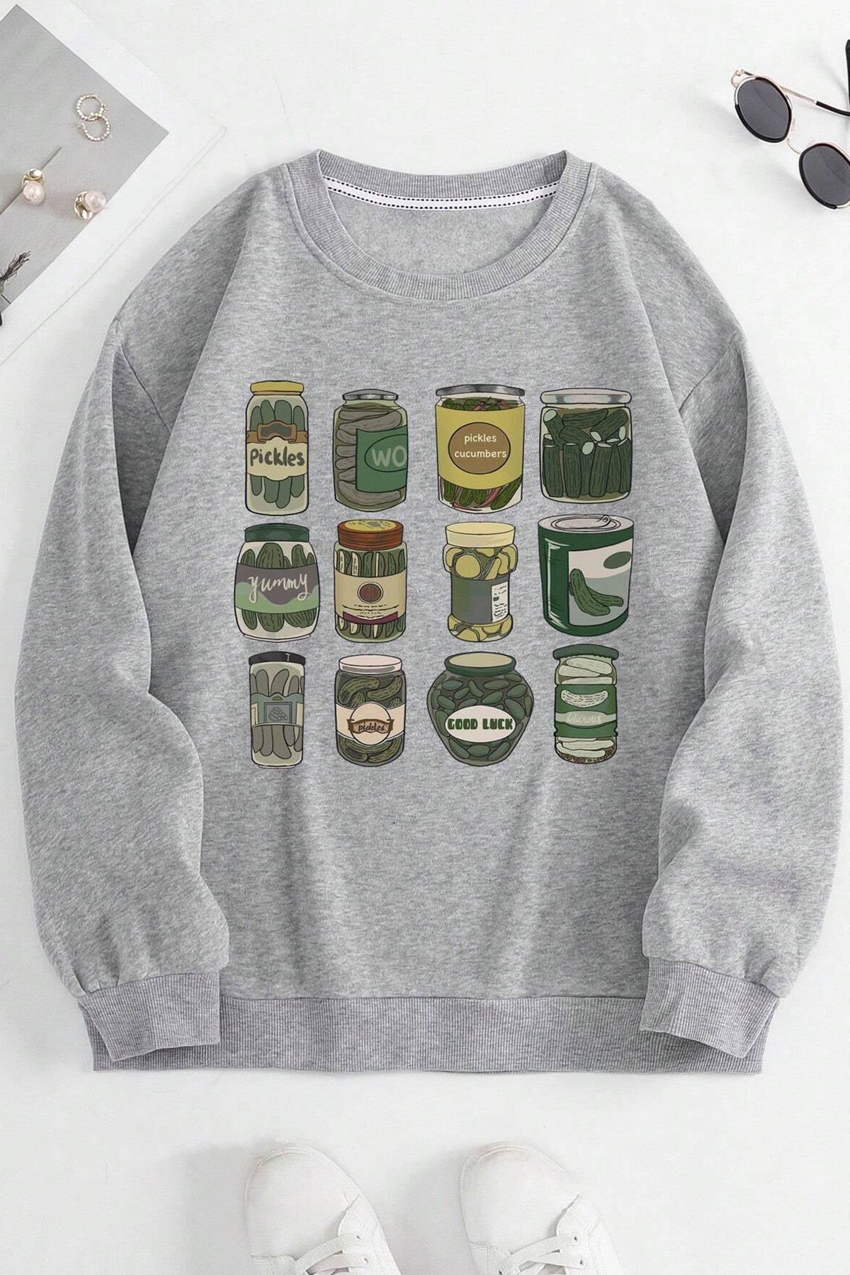 Turşu Baskılı Oversize Sweatshirt