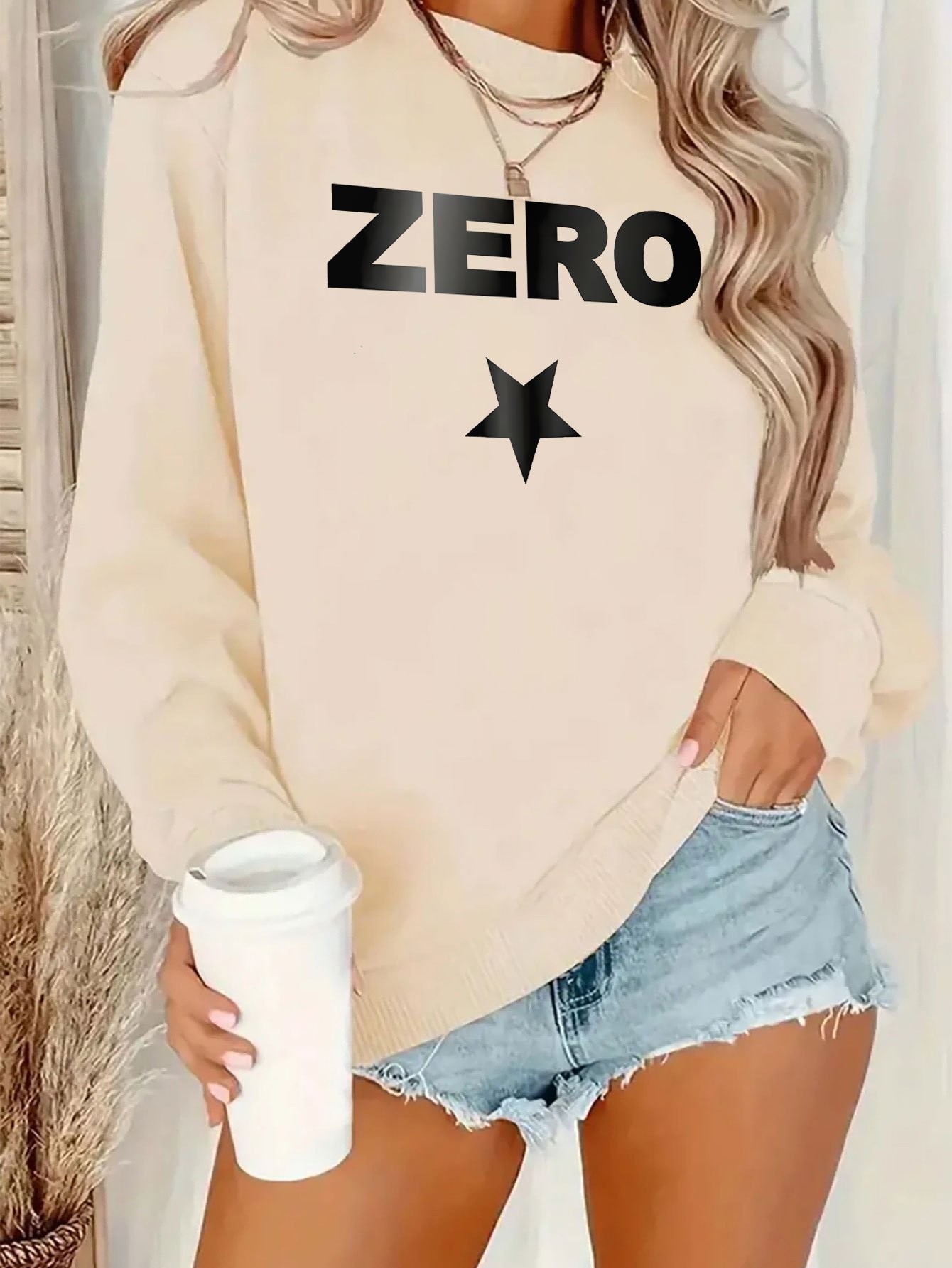Unisex Zero Baskılı Oversize Sweatshirt