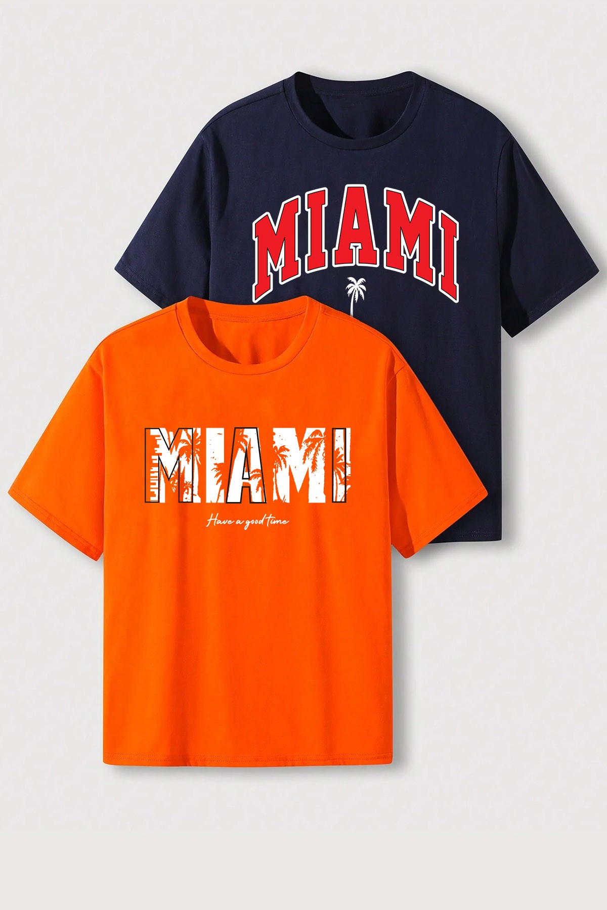 Unisex Miami Baskılı Oversize 2'li Paket T-shirt