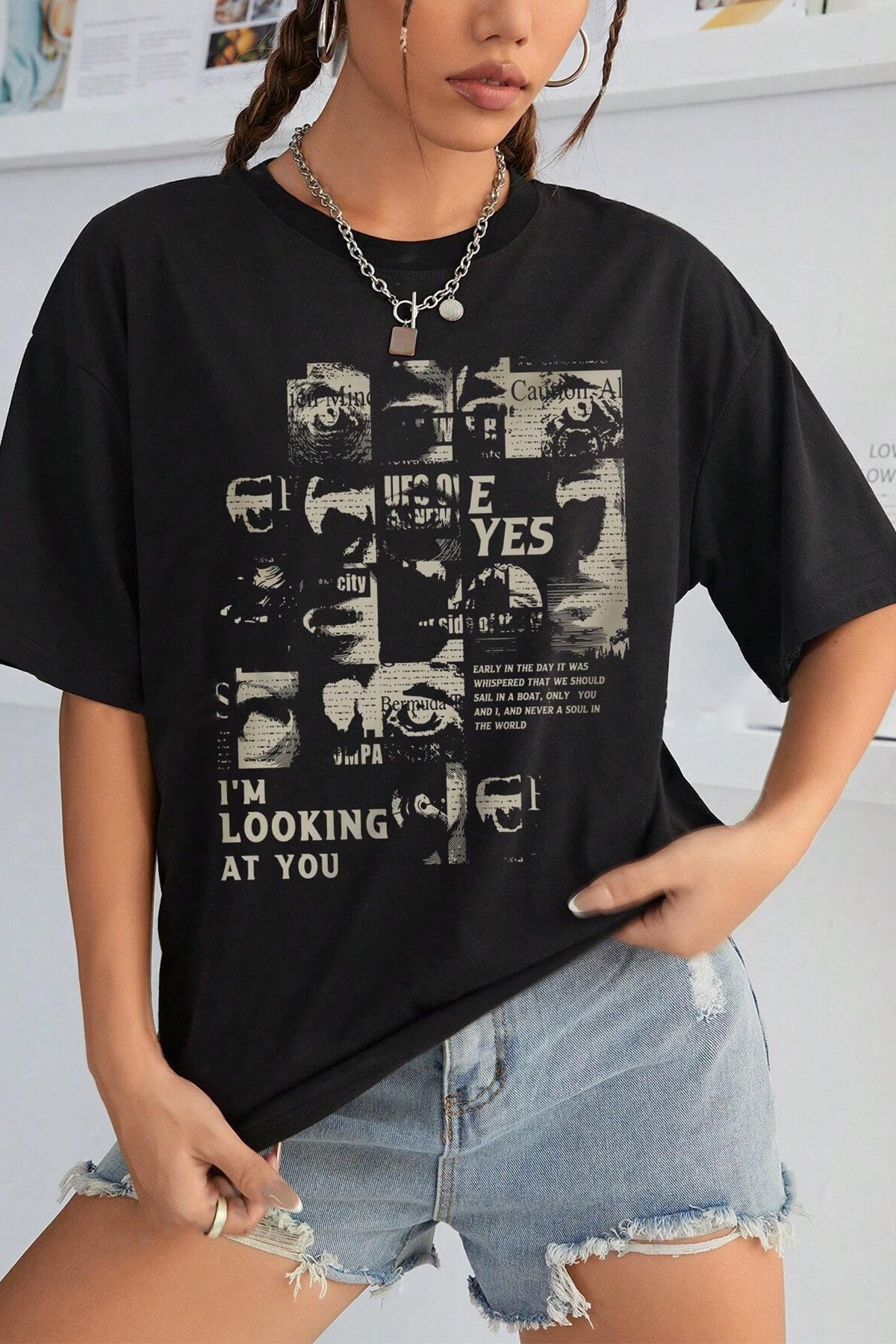 Unisex Looking Baskılı Oversize Tshirt