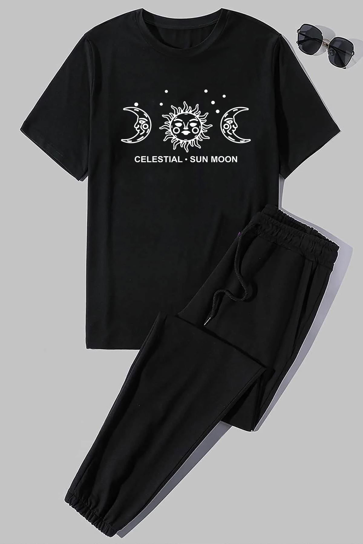 Unisex Sun Moon Baskılı 2'li Eşofman Takımı