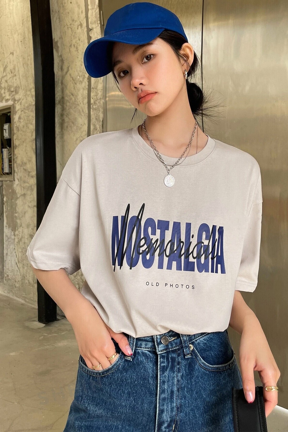 Unisex Nostalgia Baskılı Oversize Tshirt