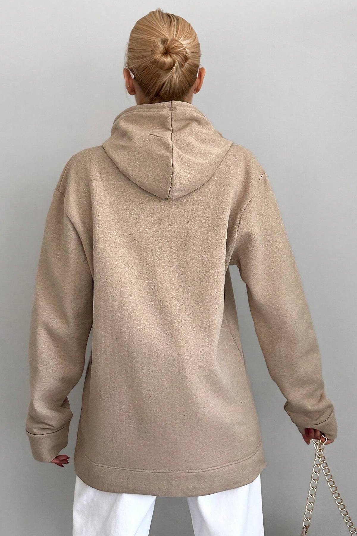 Kapüşonlu Baskılı Pamuklu Oversize Sweatshirt