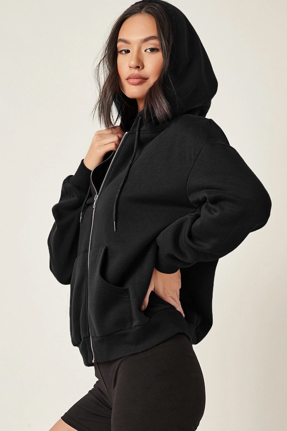 Fermuar Kapüşonlu Sweatshirt