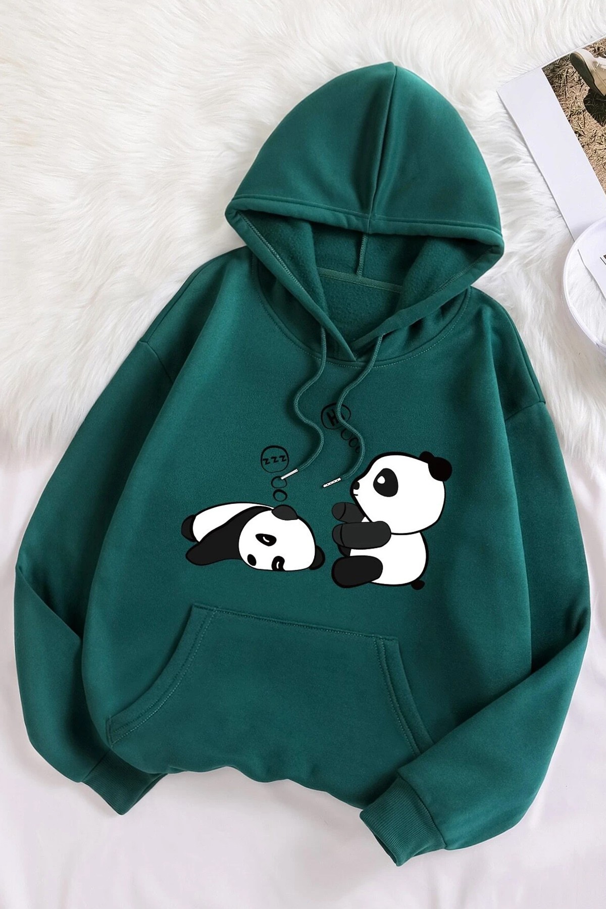 Unisex Panda Baskılı Oversize Sweatshirt