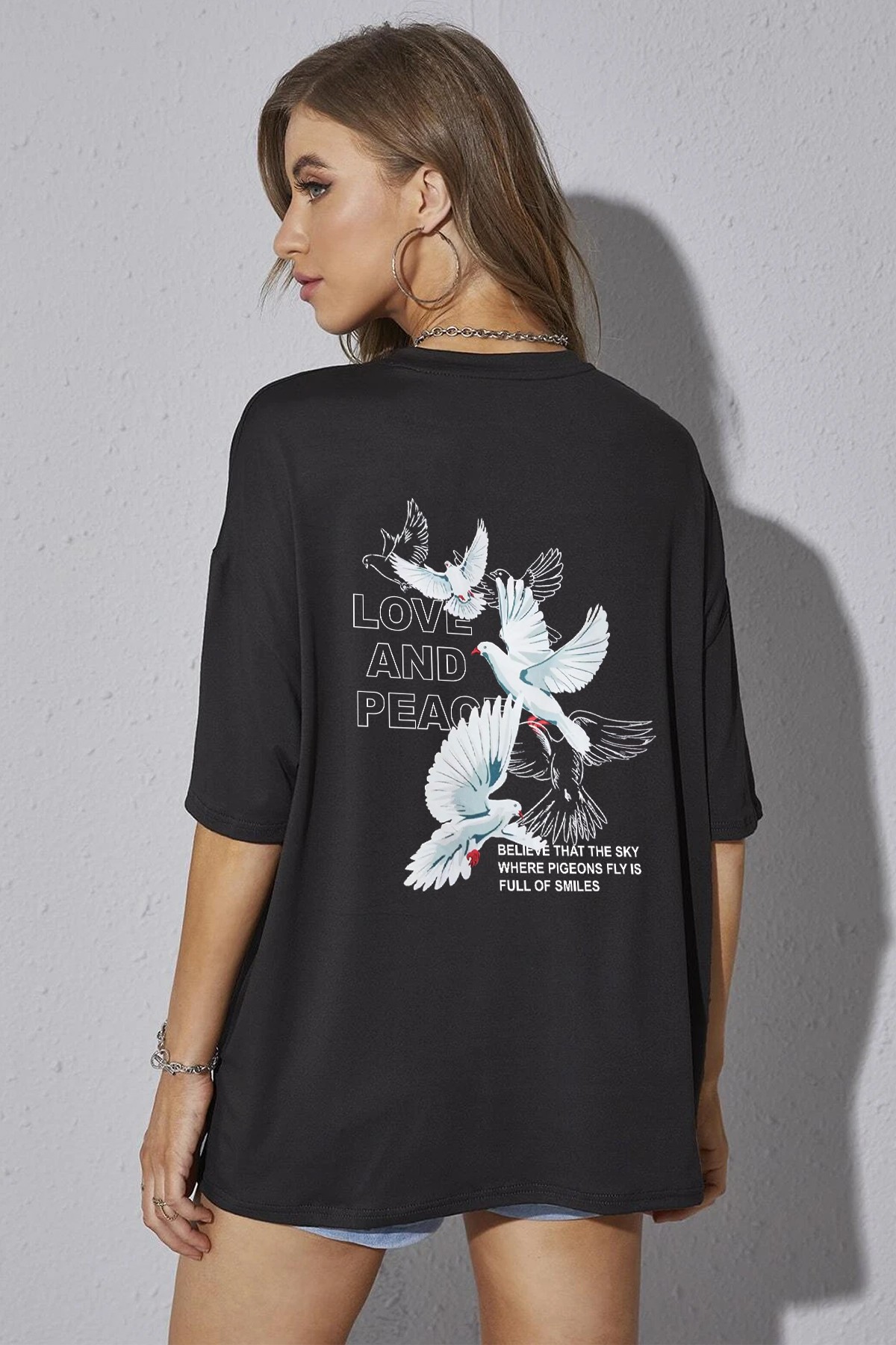 Love And Peace Baskılı Unisex Oversize Tshirt