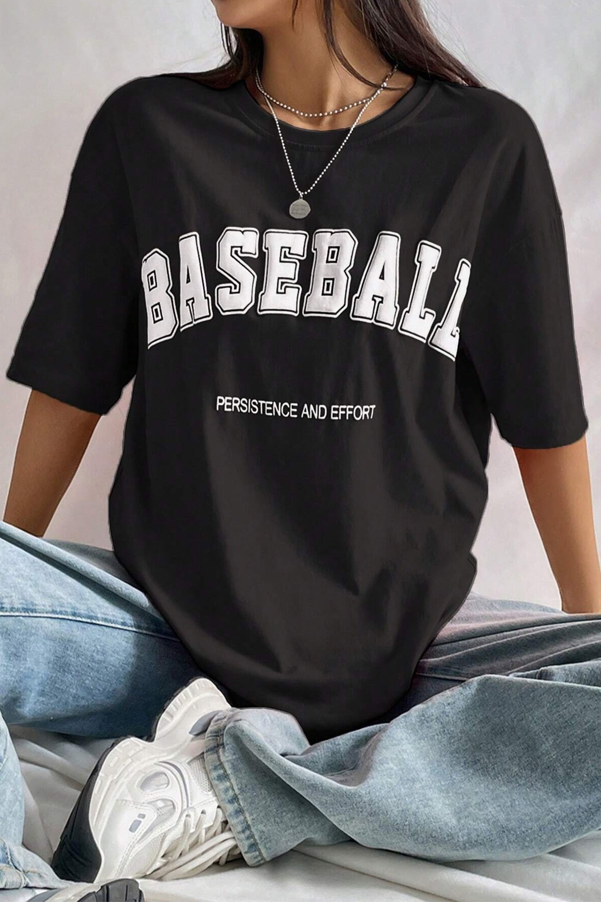 Unisex Baseball Baskılı Oversize Tshirt