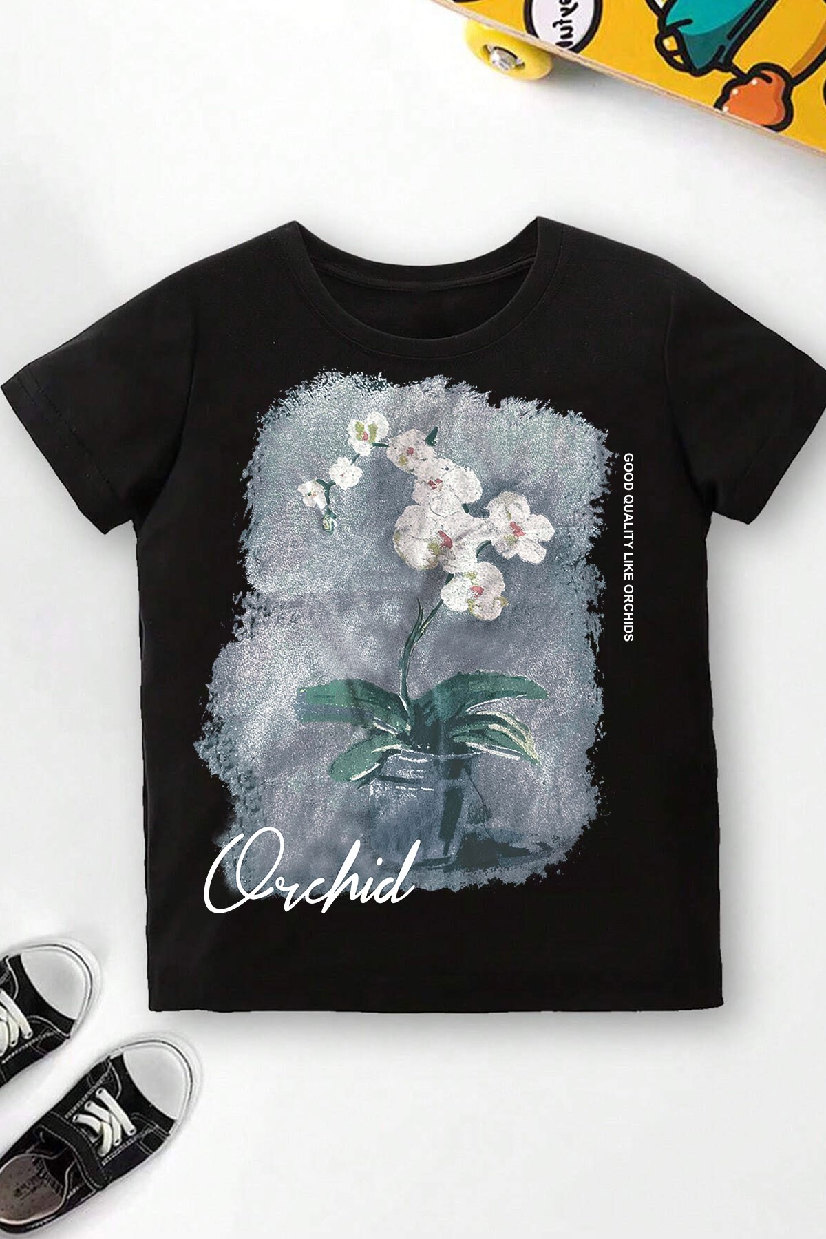 Çocuk Orchid Baskılı Pamuklu Tshirt