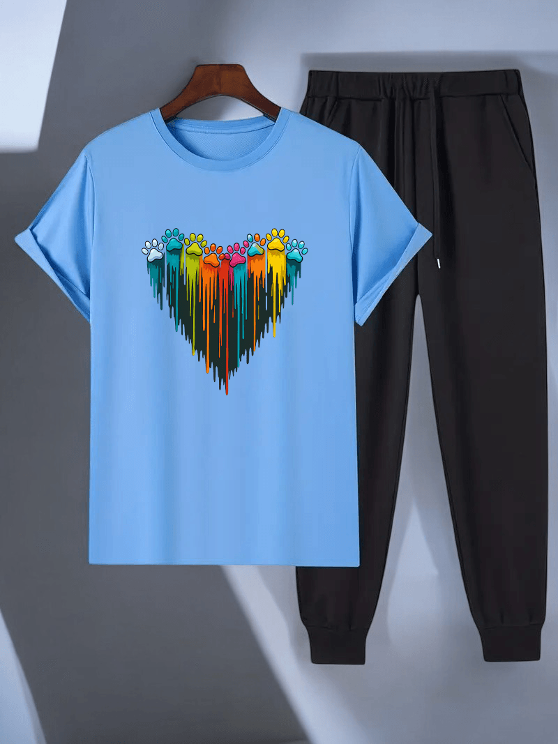Unisex Pati Kalp Tasarım Basklı Tshirt Eşofman Takımı