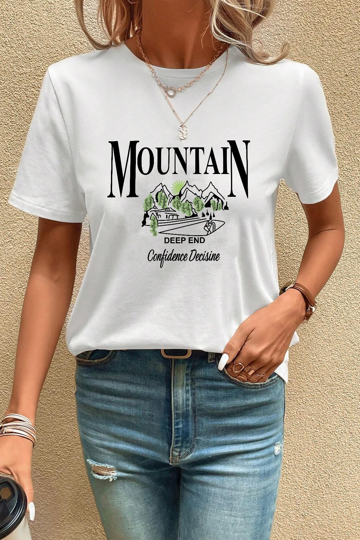 Unisex Montain Baskılı T-shirt