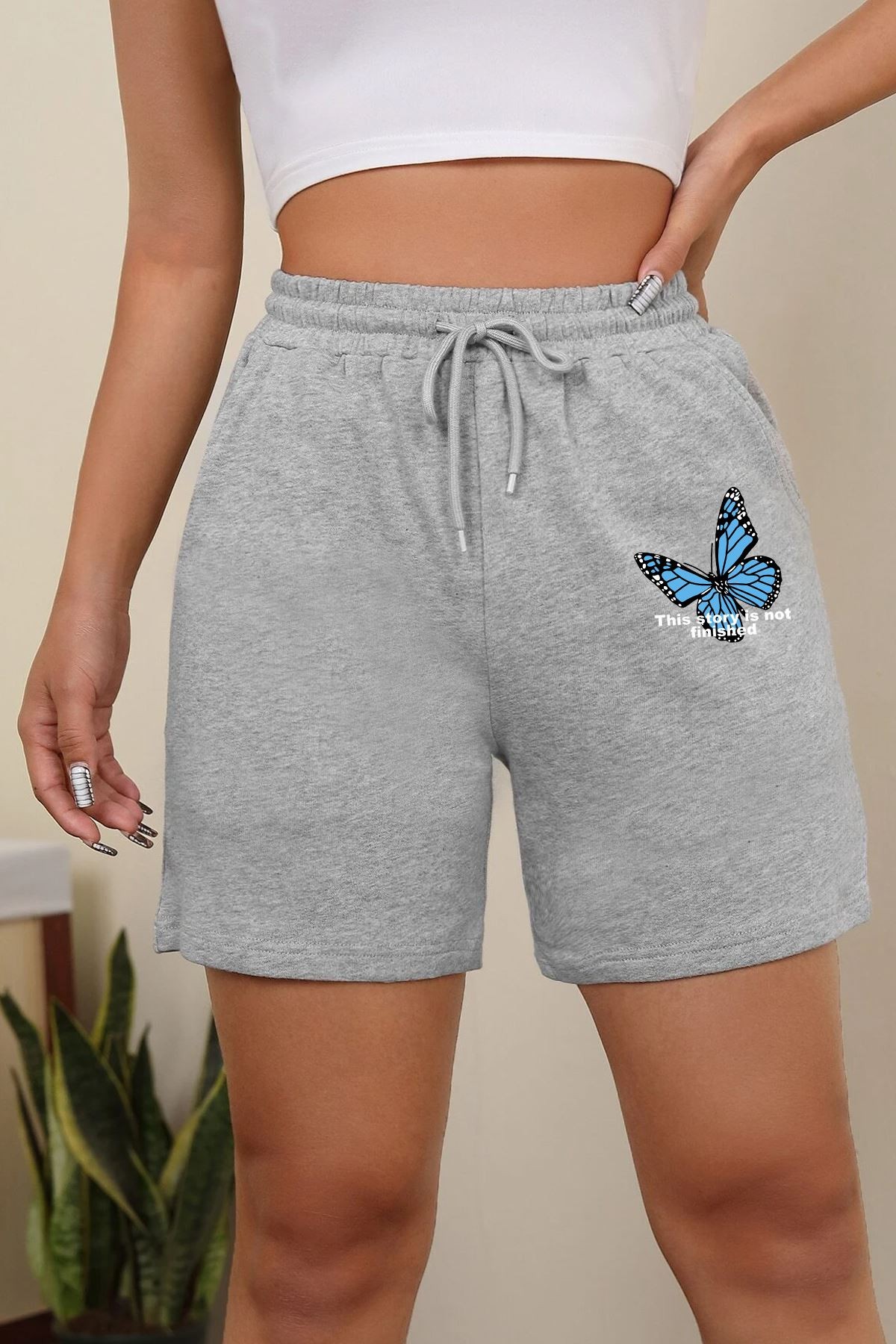 Tasarım Baskılı Pamuk Unisex Penye Short