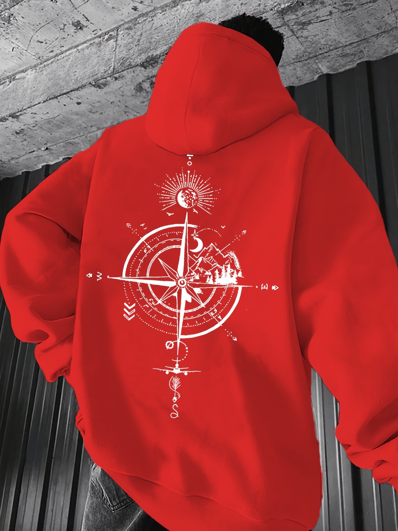 Unisex Yon Gosteren Pusula Baskılı Oversize Sweatshirt