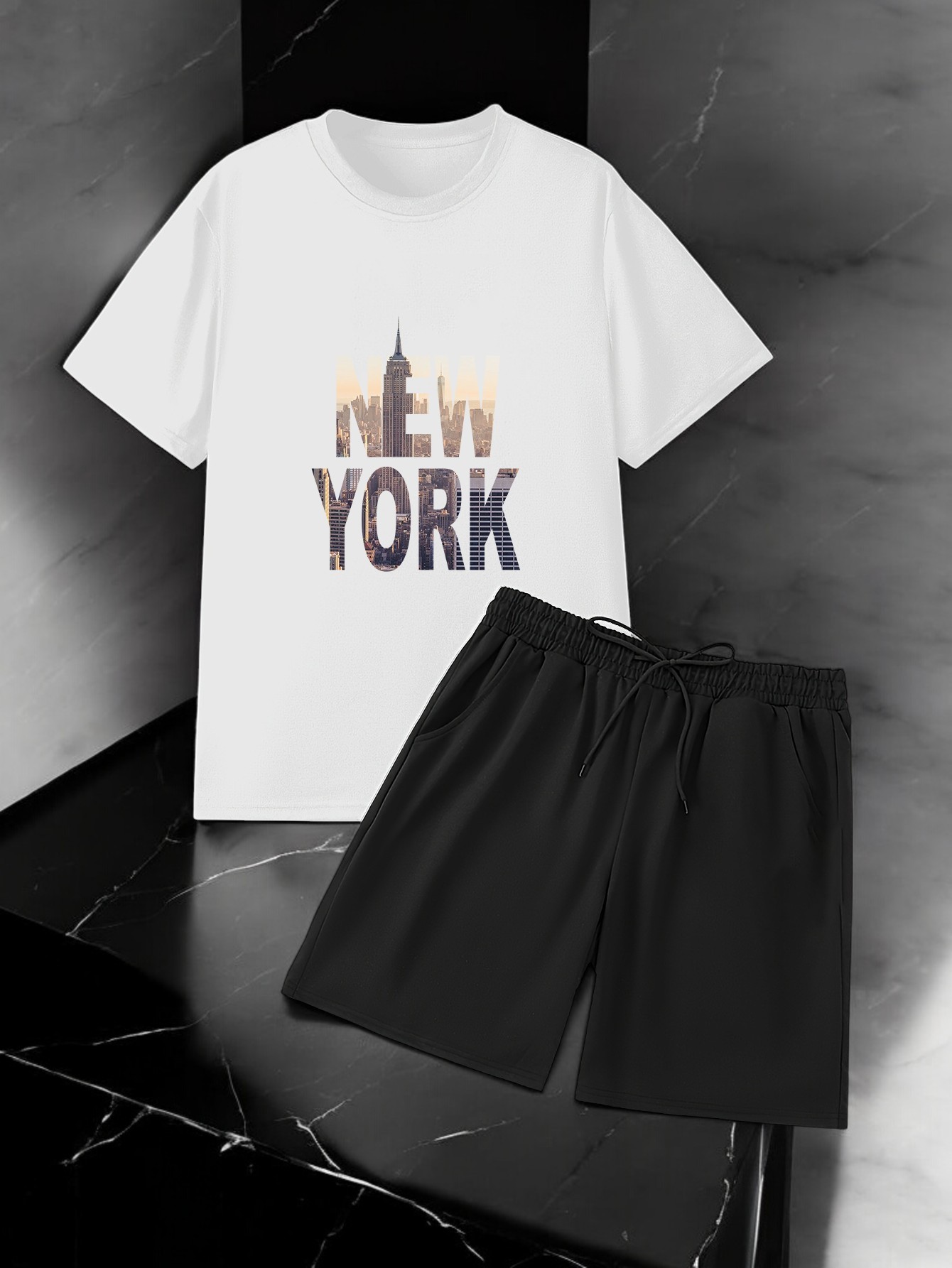 Unisex New York Tasarım Basklı Tshirt Şort Takımı
